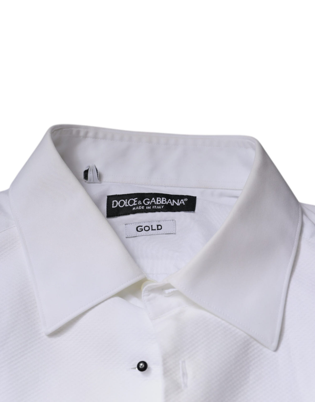 Dolce & Gabbana White Bib Cotton Poplin GOLD Men Formal Men's Shirt (Pre-Owned)
