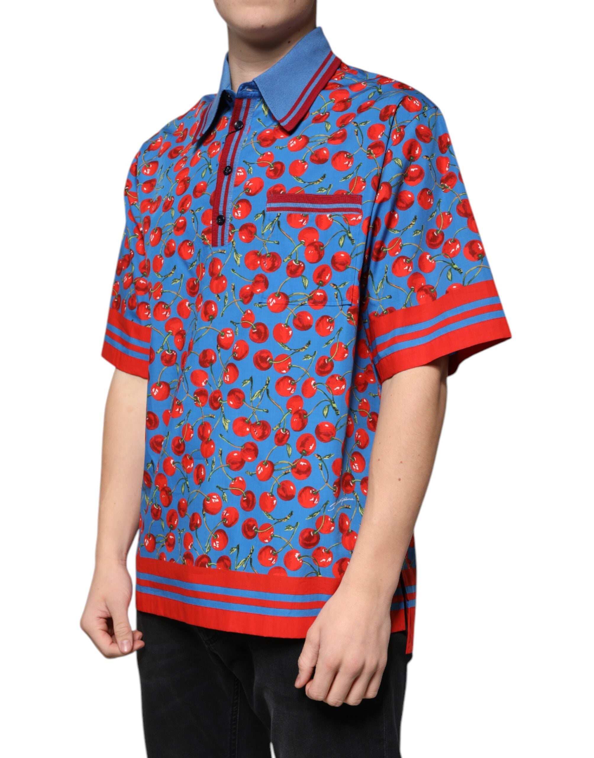 Dolce & Gabbana Blue Cherry Cotton Collared Men Polo Men's T-shirt