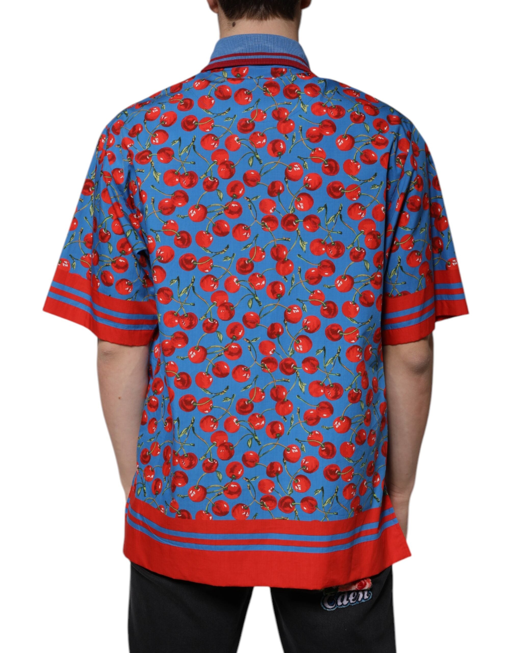 Dolce & Gabbana Blue Cherry Cotton Collared Men Polo Men's T-shirt