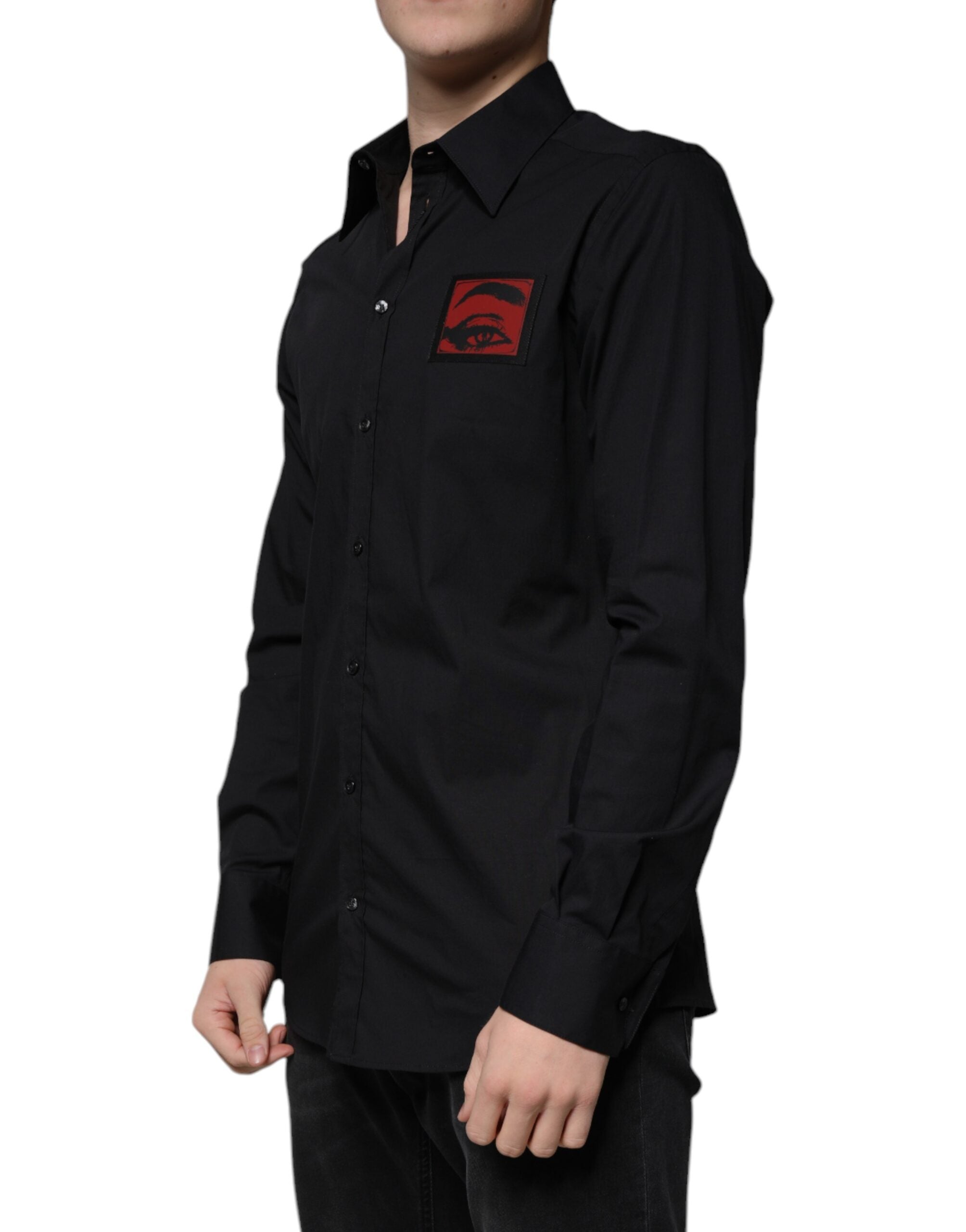 Dolce & Gabbana Black Eye Patch Long Sleeve GOLD Dress Men's Shirt