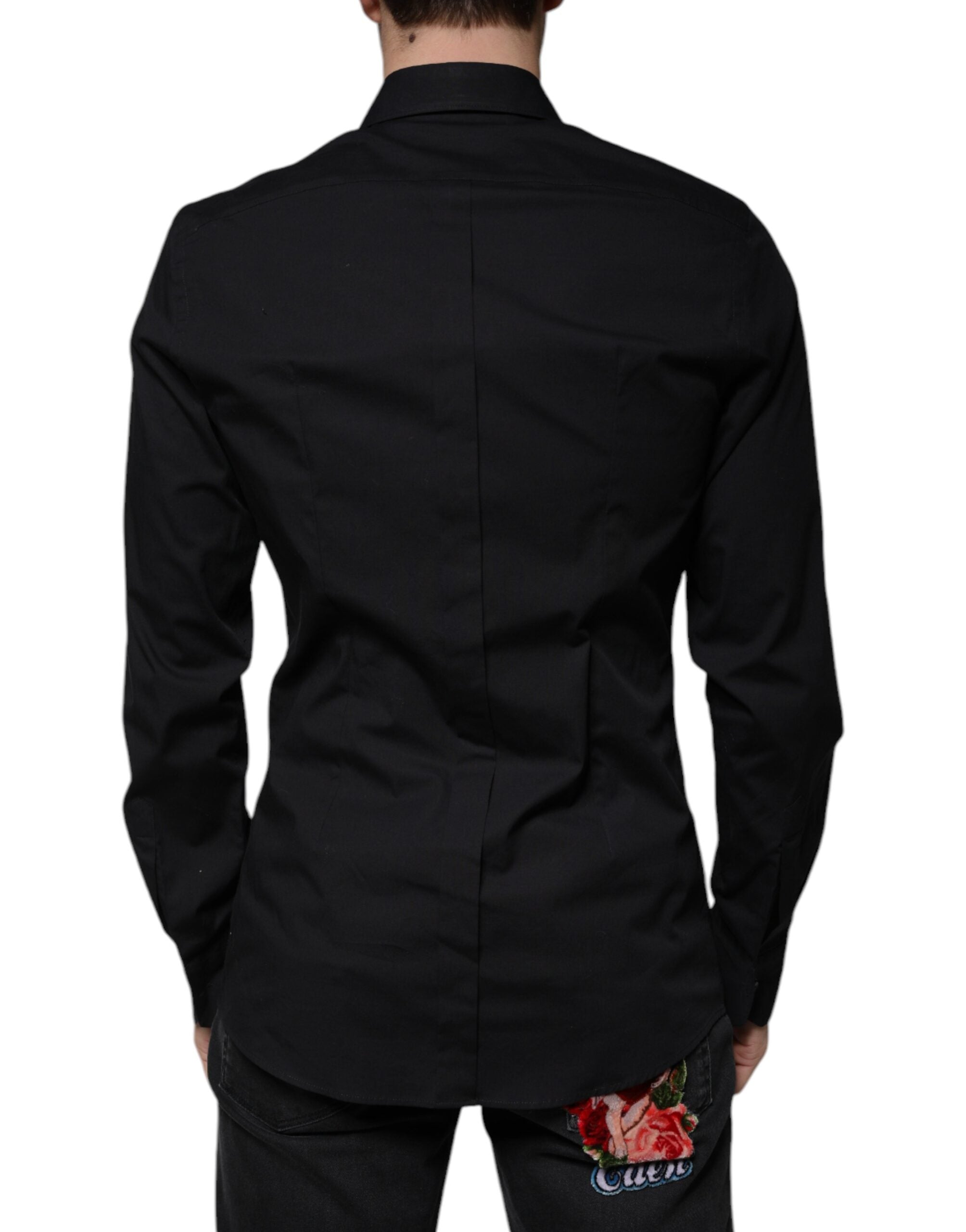 Dolce & Gabbana Black Eye Patch Long Sleeve GOLD Dress Men's Shirt