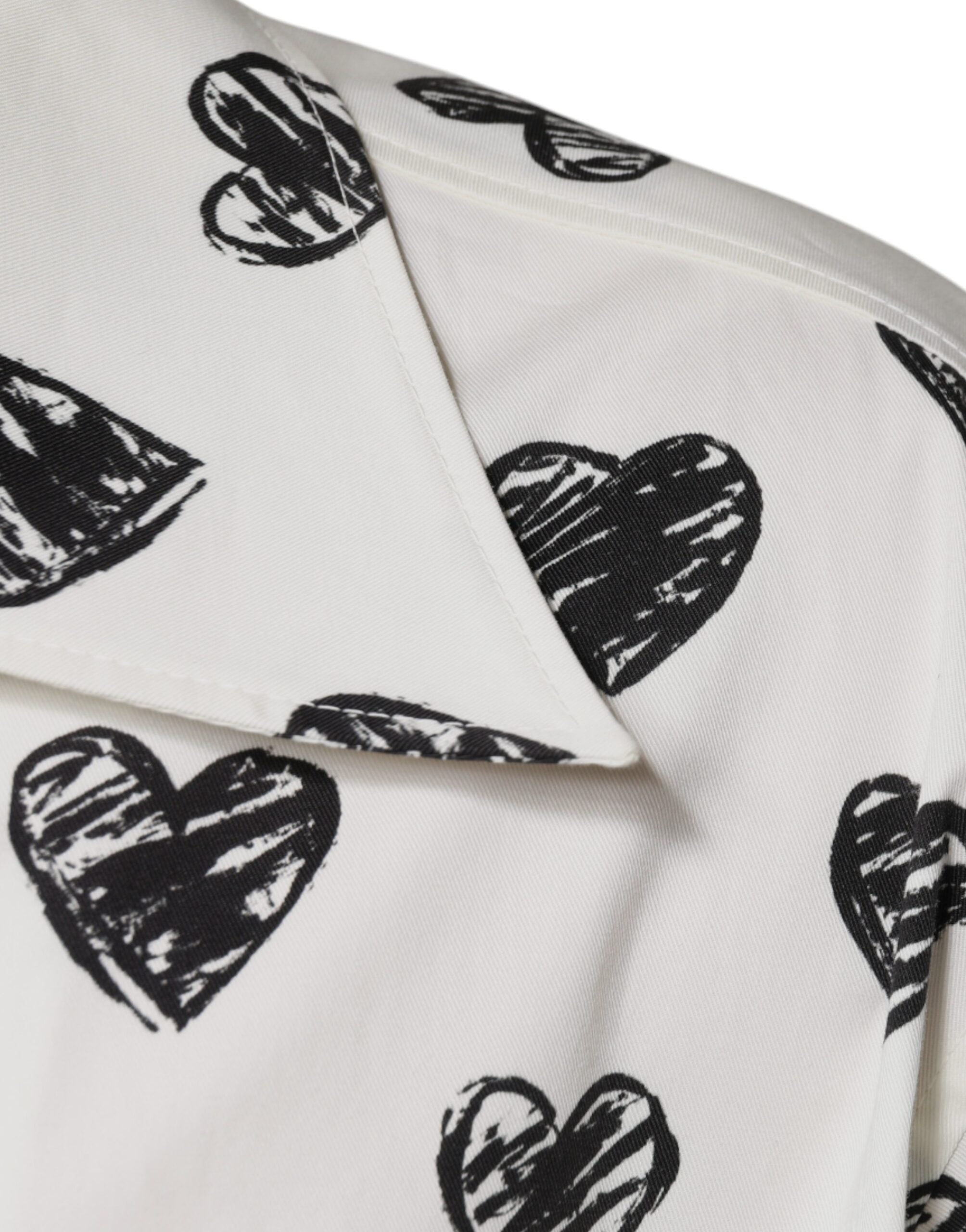 Dolce & Gabbana White Heart Print Short Sleeve Casual Men's Shirt