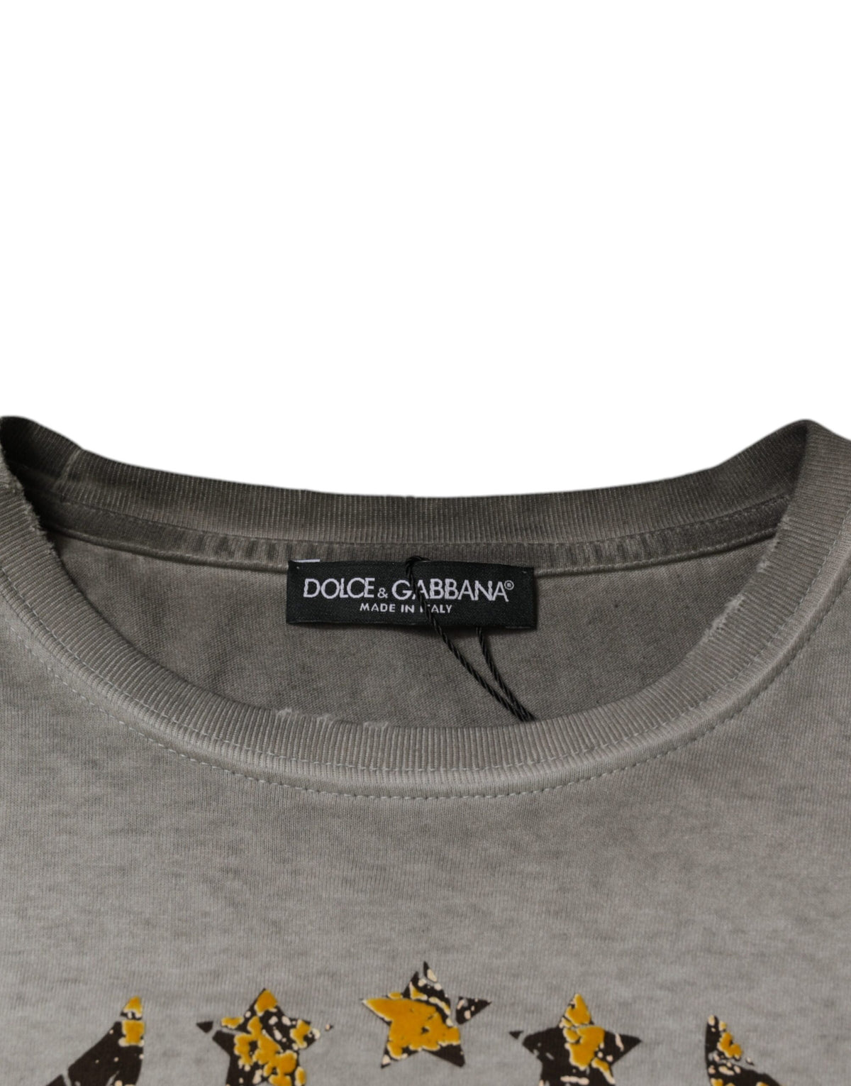 Dolce & Gabbana Gray Printed Cotton Crewneck Pullover Men's Sweater