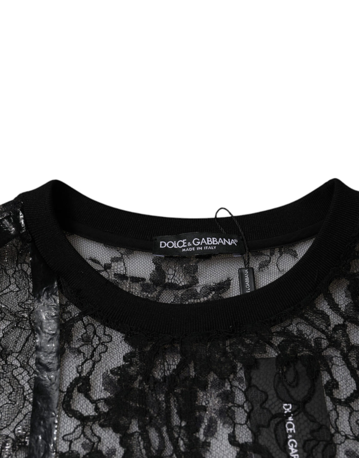 Dolce & Gabbana Black Nylon Floral Lace Crew Neck Men's T-shirt