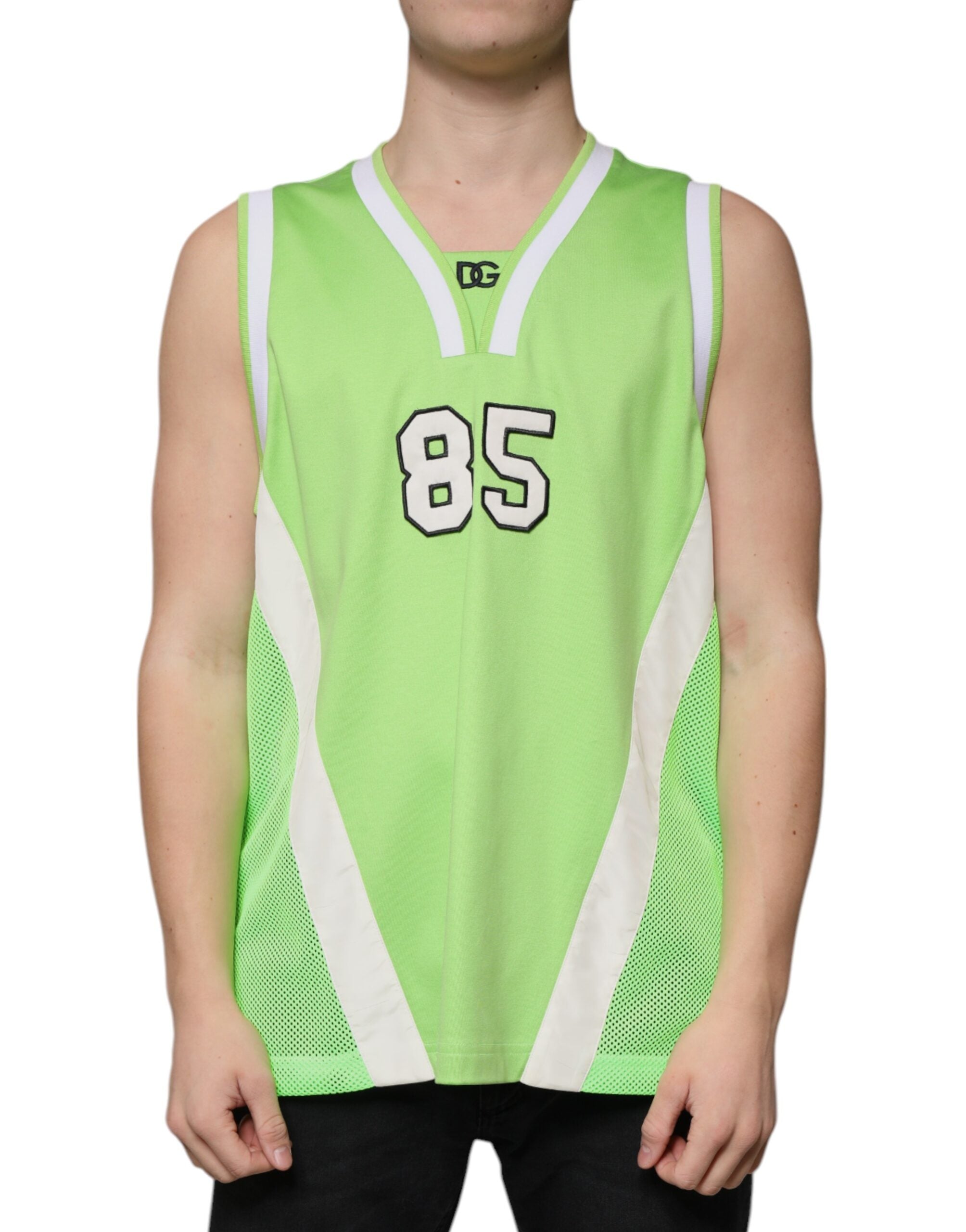 Dolce & Gabbana Green Polyester Jersey Sleeveless Men's T-shirt