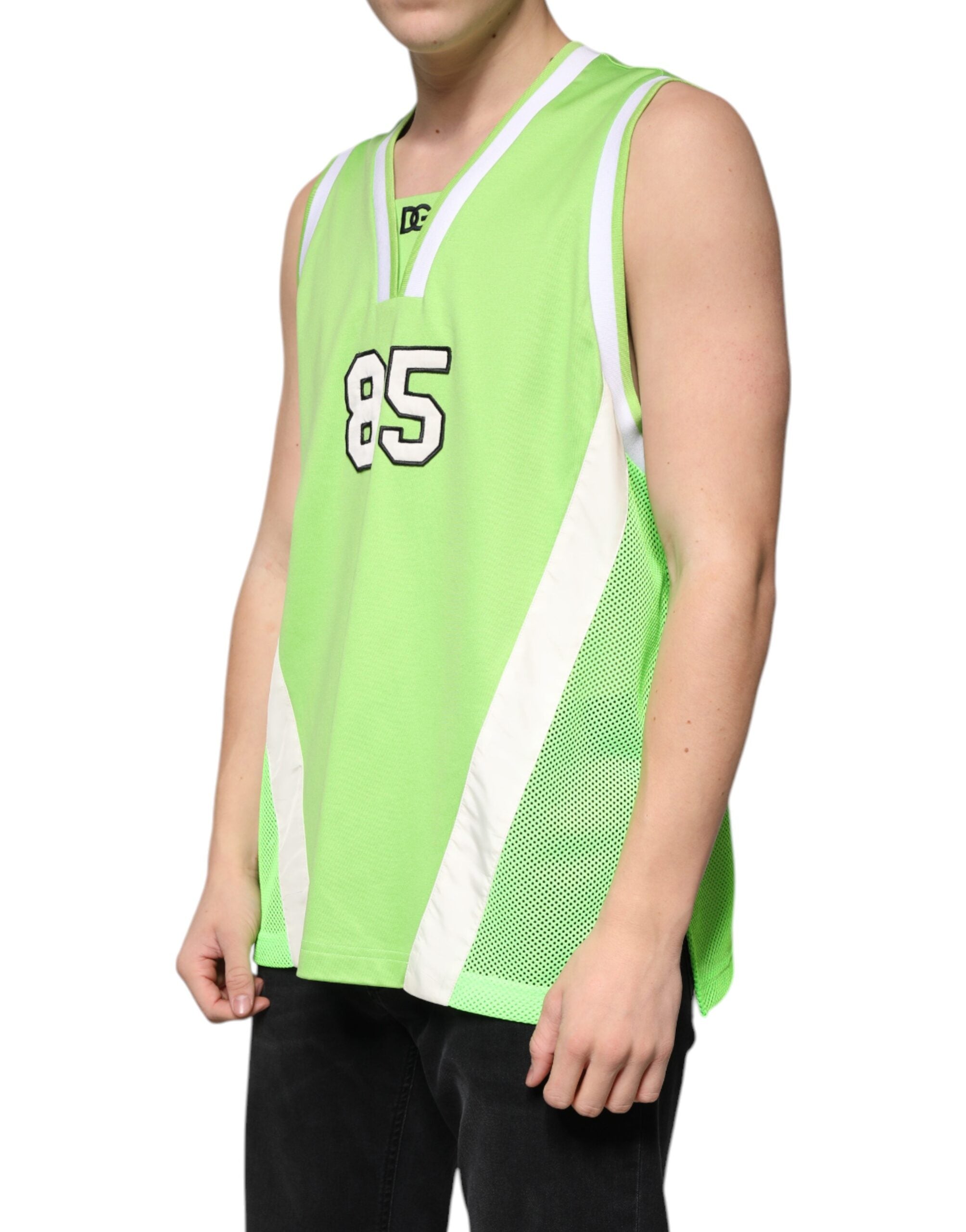 Dolce & Gabbana Green Polyester Jersey Sleeveless Men's T-shirt