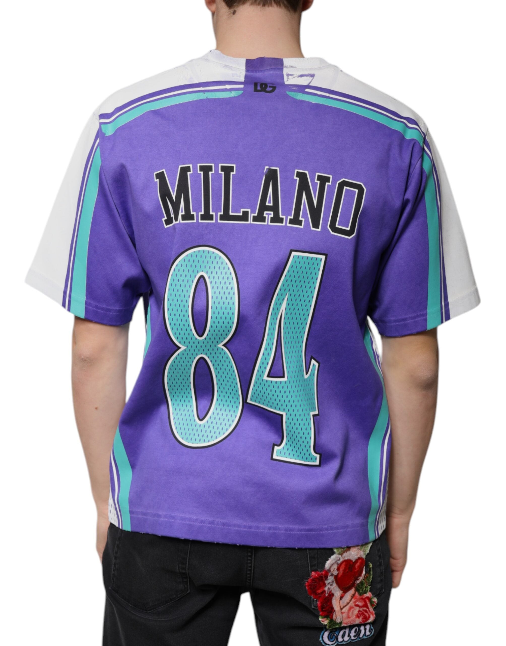 Dolce & Gabbana Purple Logo Jersey Cotton V-neck Men's T-shirt