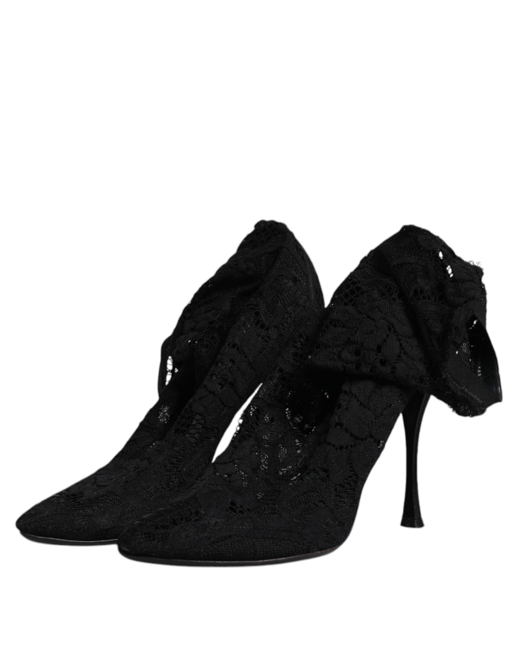 Dolce & Gabbana Black Lace Stretch Heels Mid Calf Boots Women's Shoes (Pre-Owned)