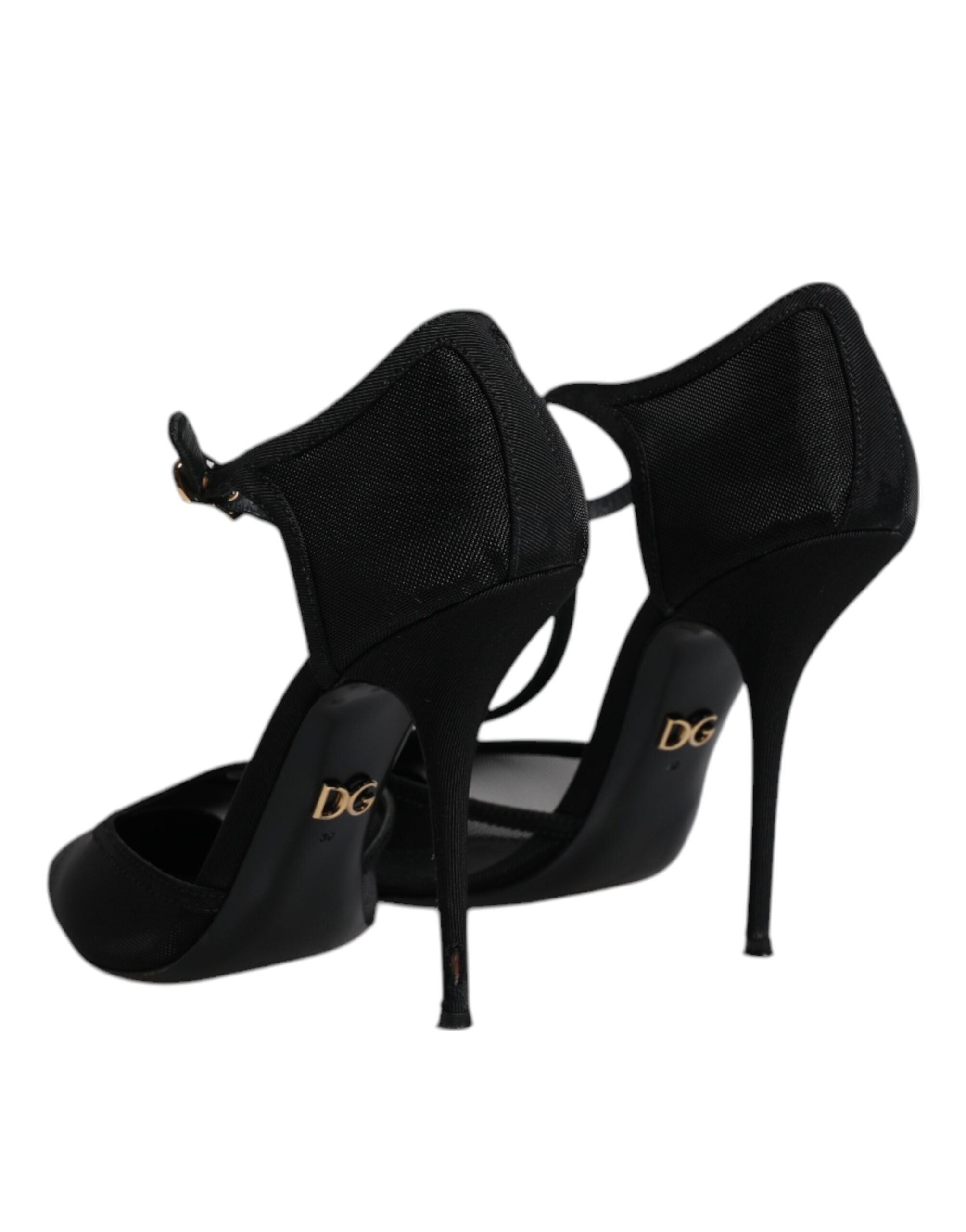 Dolce & Gabbana Black Mesh T-strap Stiletto High Heels Women's Shoes (Pre-Owned)