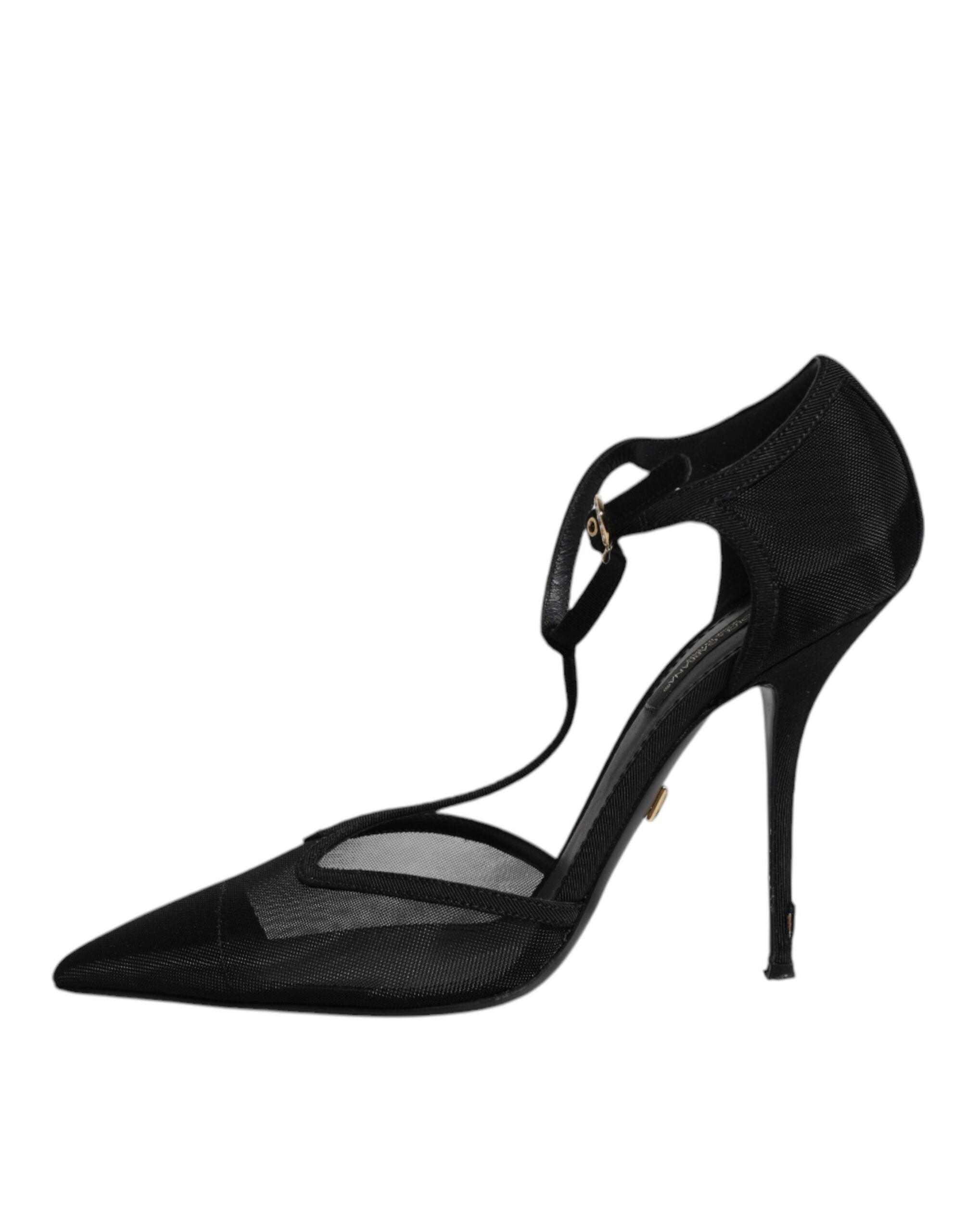 Dolce & Gabbana Black Mesh T-strap Stiletto High Heels Women's Shoes (Pre-Owned)