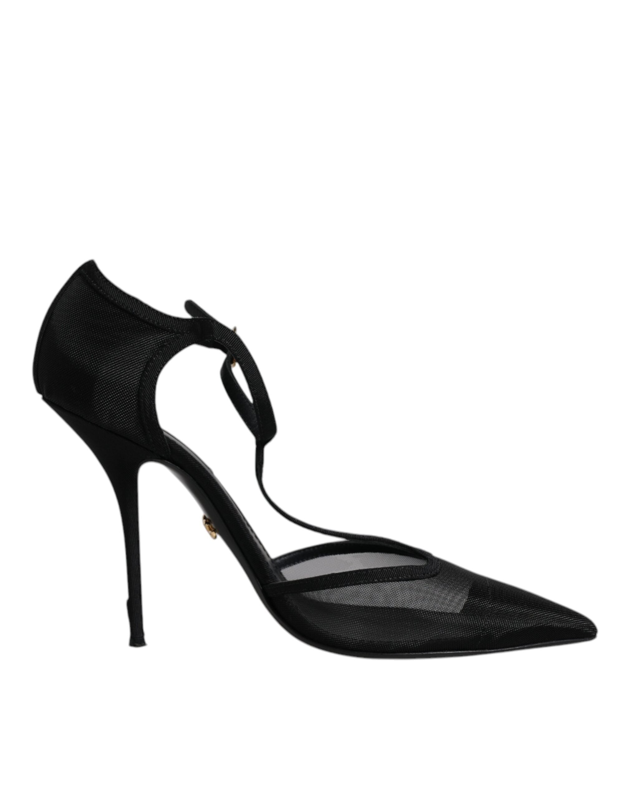 Dolce & Gabbana Black Mesh T-strap Stiletto High Heels Women's Shoes (Pre-Owned)