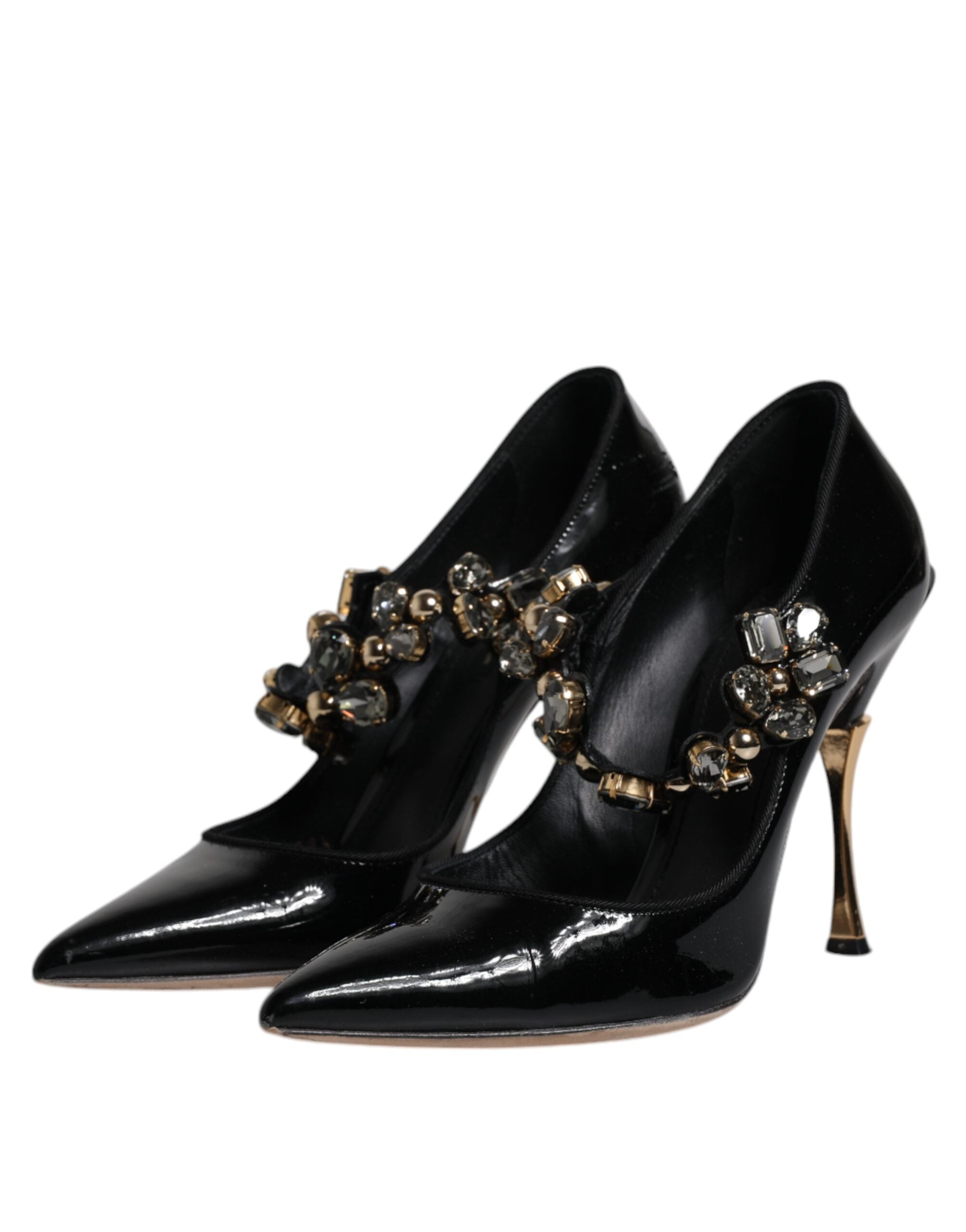 Dolce & Gabbana Black Leather Crystal Mary Jane Pumps Women's Shoes (Pre-Owned)