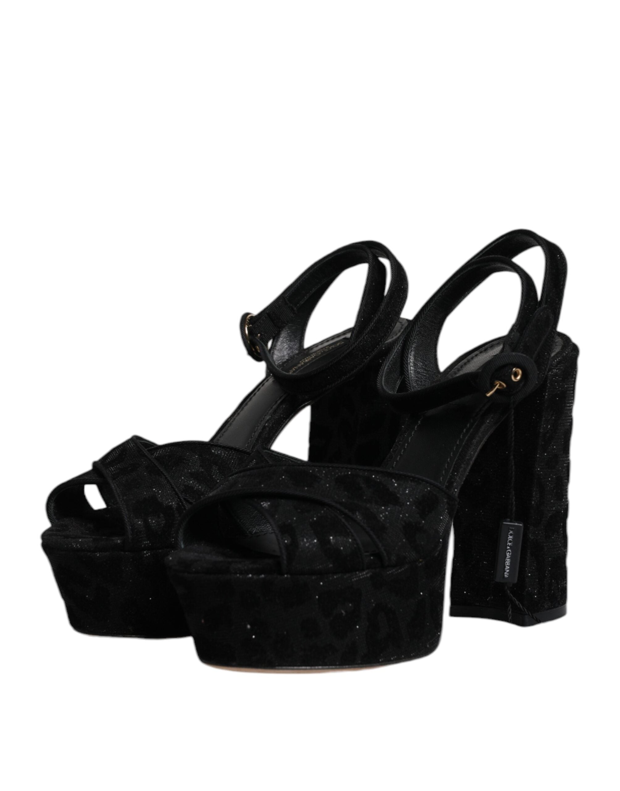 Dolce & Gabbana Black Leopard Platform Heels Sandals Women's Shoes (Pre-Owned)
