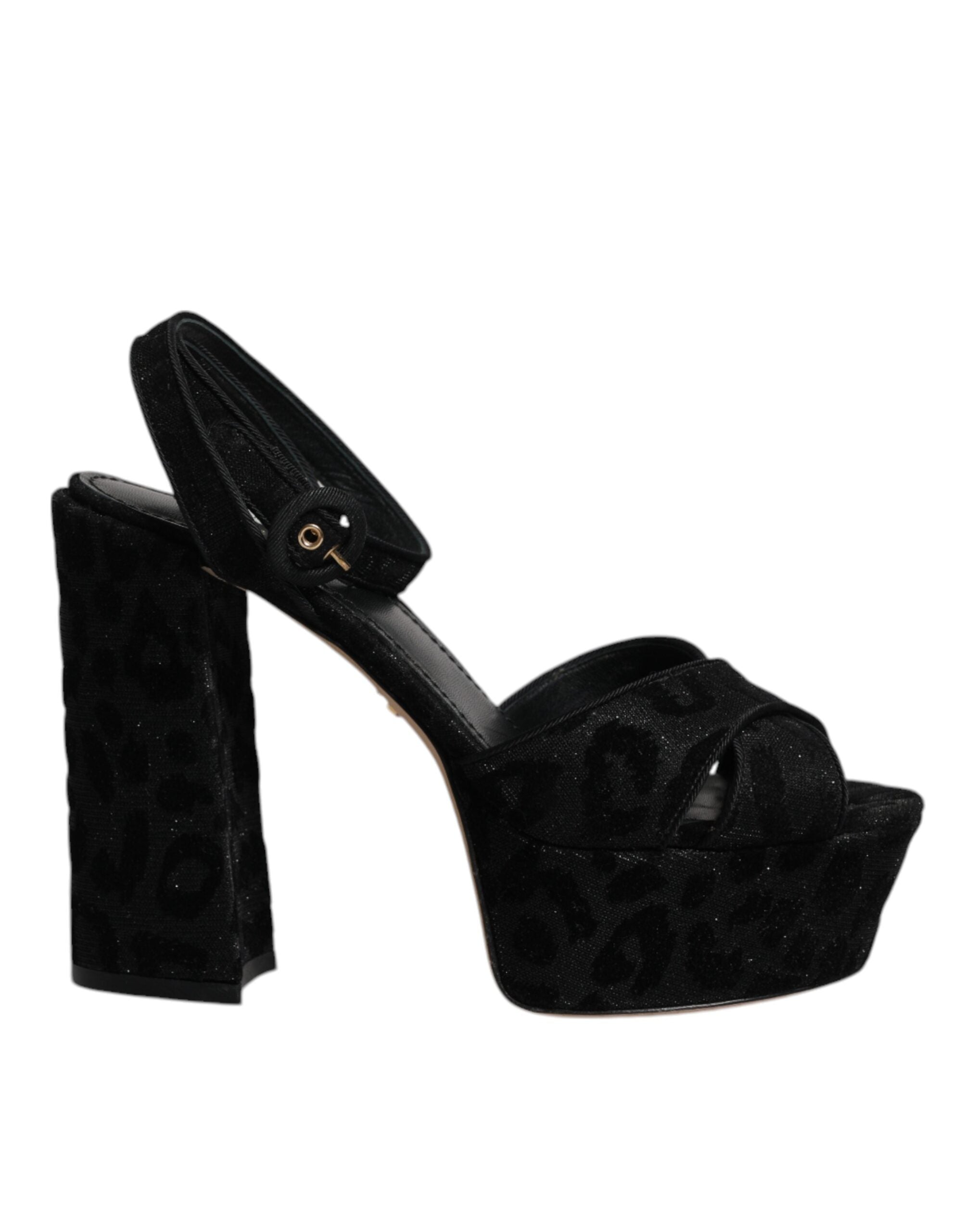 Dolce & Gabbana Black Leopard Platform Heels Sandals Women's Shoes (Pre-Owned)