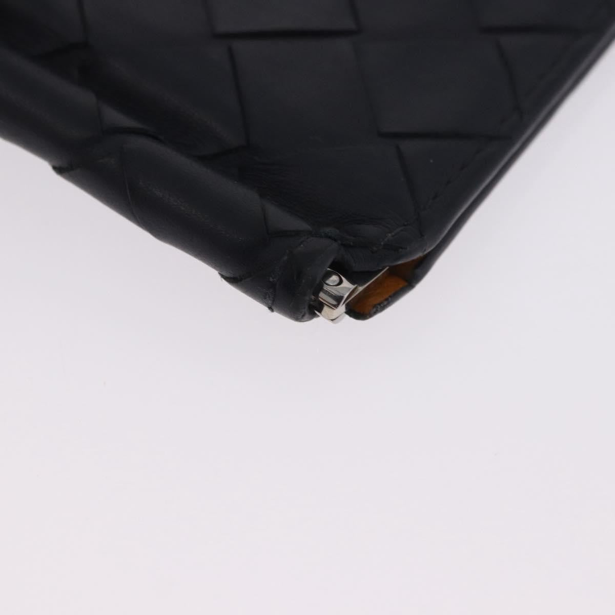 Bottega Veneta Bifold Card Holder Intercciato Leather Navy Leather Card Holders Accessory (Pre-Owned)
