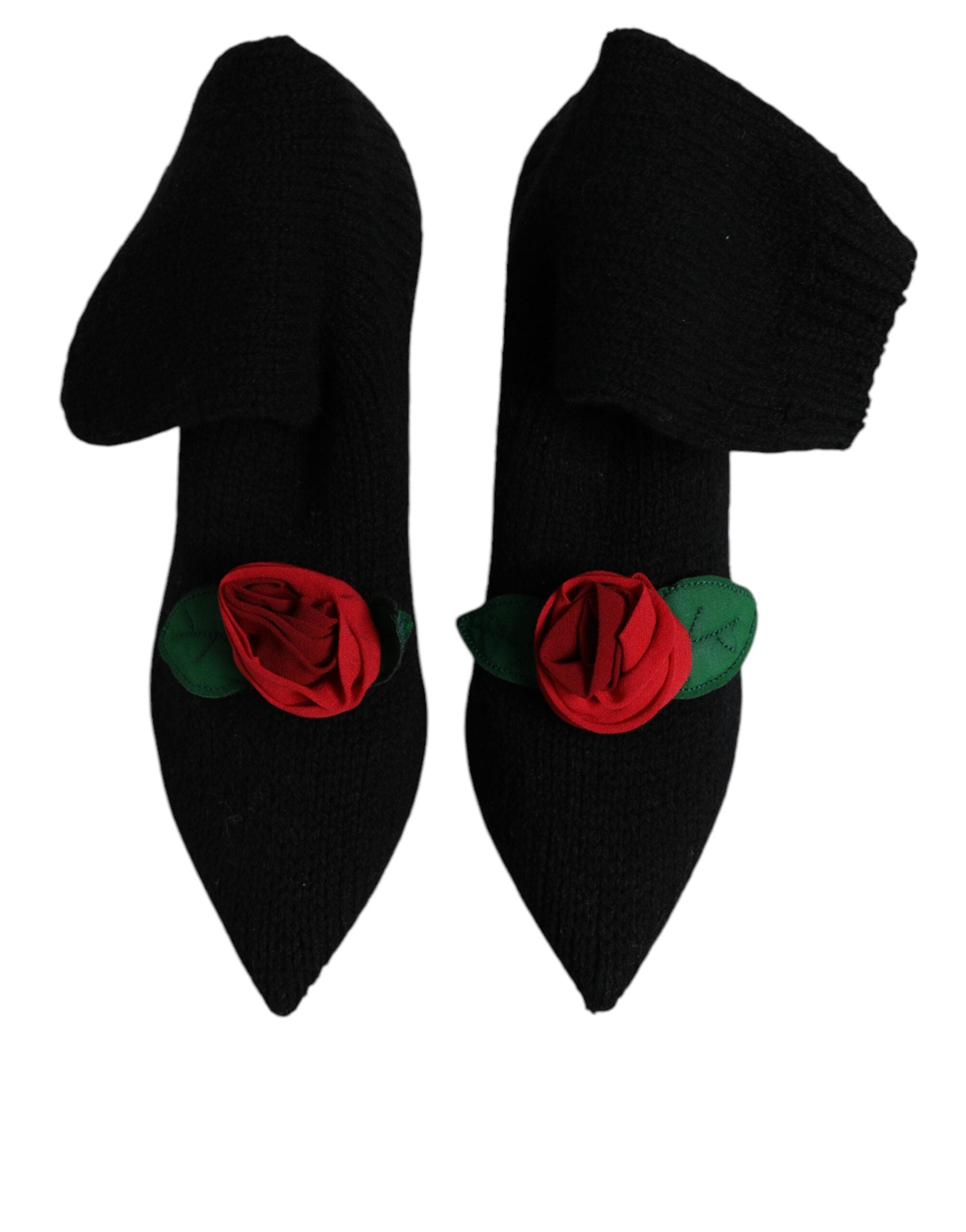 Dolce & Gabbana Black Stiletto Heels Mid Calf Boots Women's Shoes