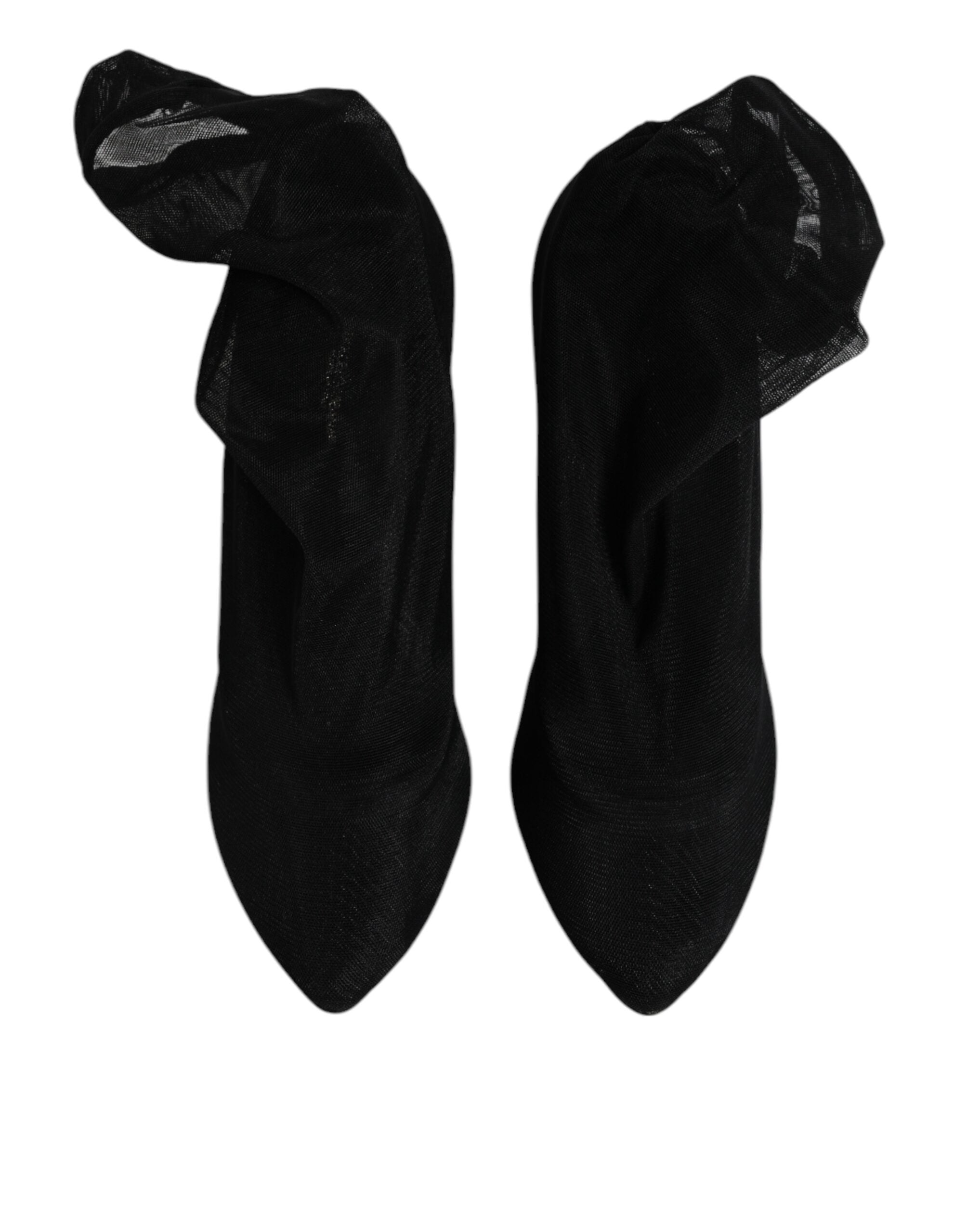 Dolce & Gabbana Black Silk Mesh Sock Style Boots Women's Shoes (Pre-Owned)