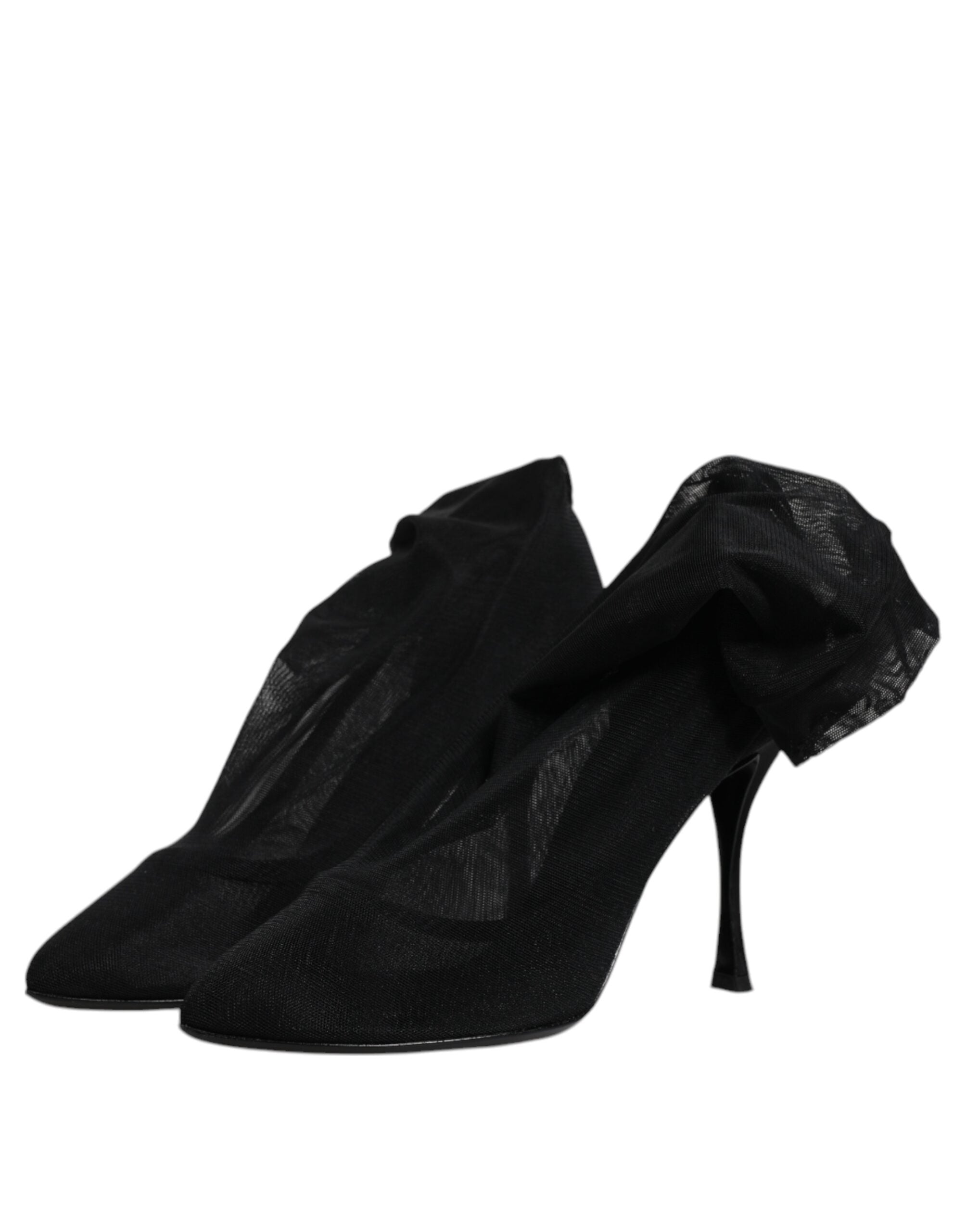 Dolce & Gabbana Black Silk Mesh Sock Style Boots Women's Shoes (Pre-Owned)