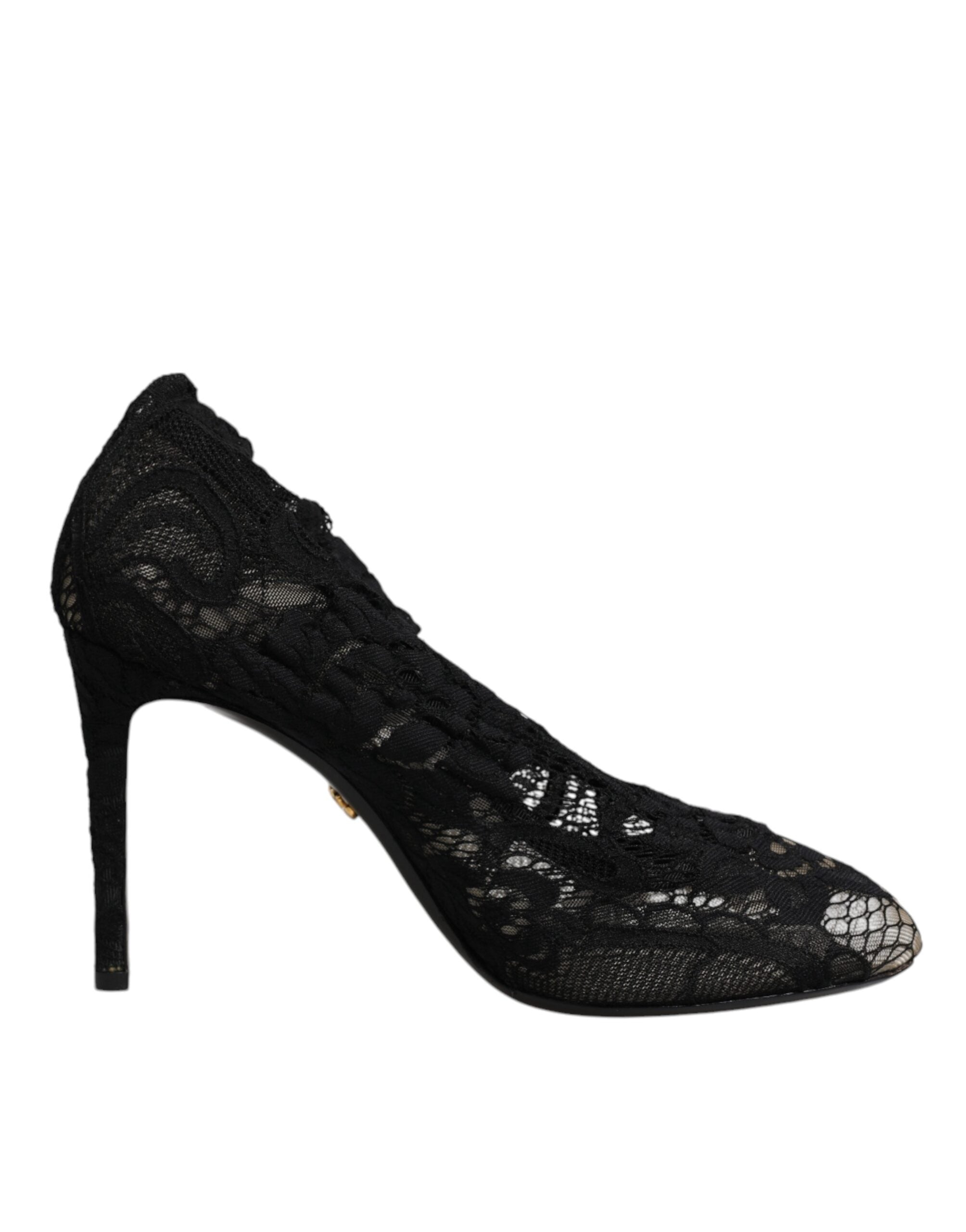 Dolce & Gabbana Black Lace Stretch Heels Mid Calf Boots Women's Shoes