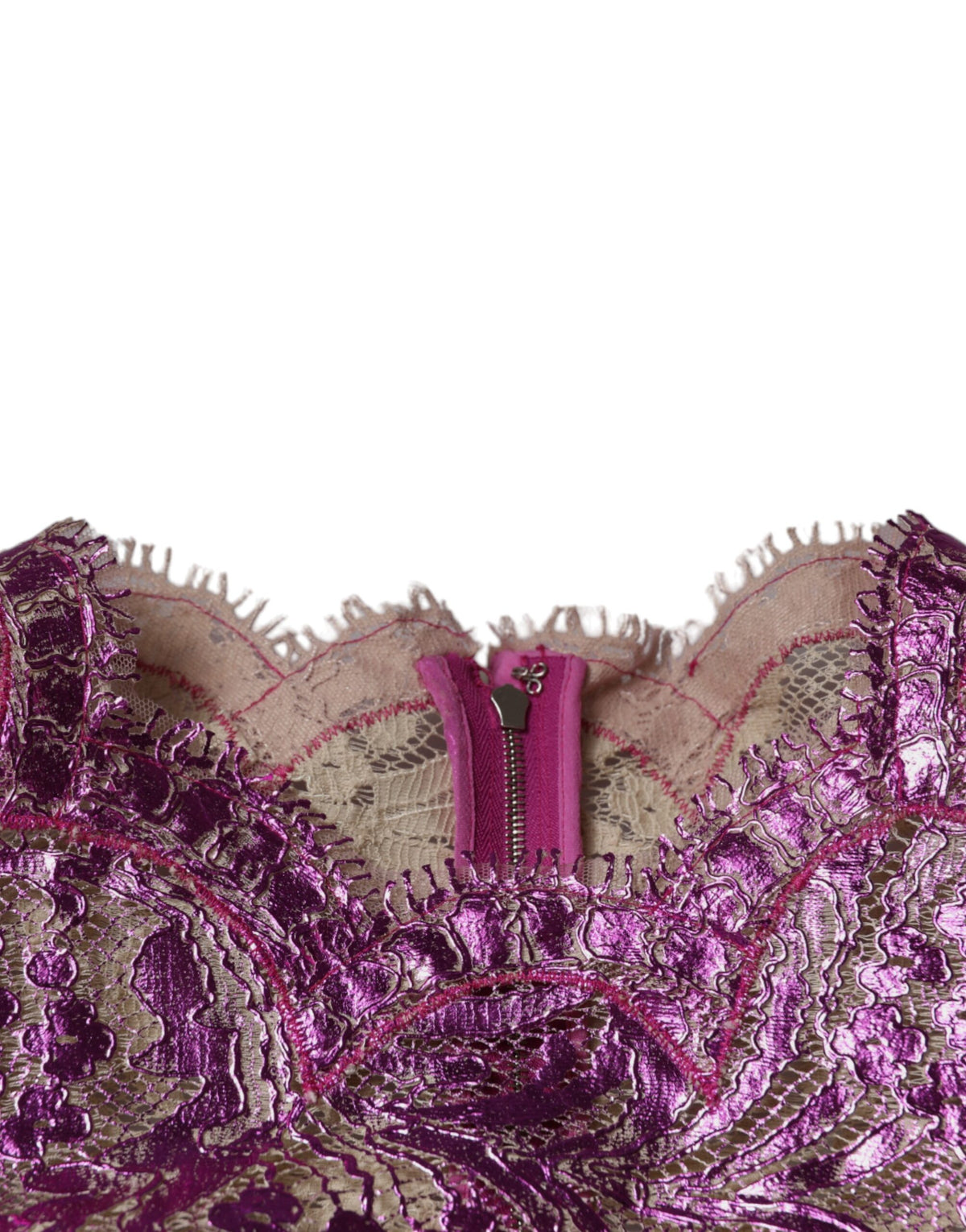 Dolce & Gabbana Metallic Fuchsia Floral Sheath Mini Women's Dress