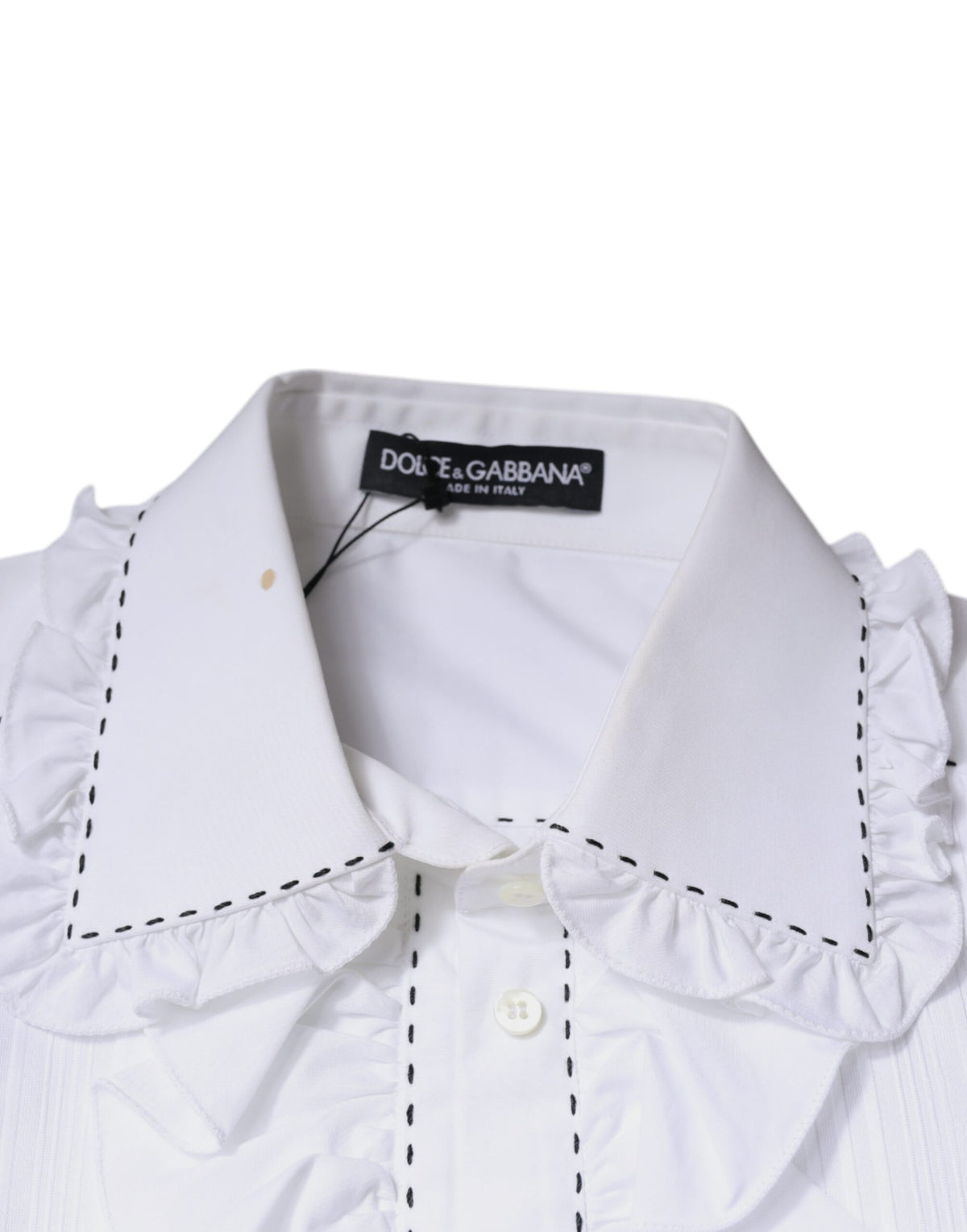 Dolce & Gabbana White Cotton Long Sleeves Ruffle Collar Women's Top (Pre-Owned)