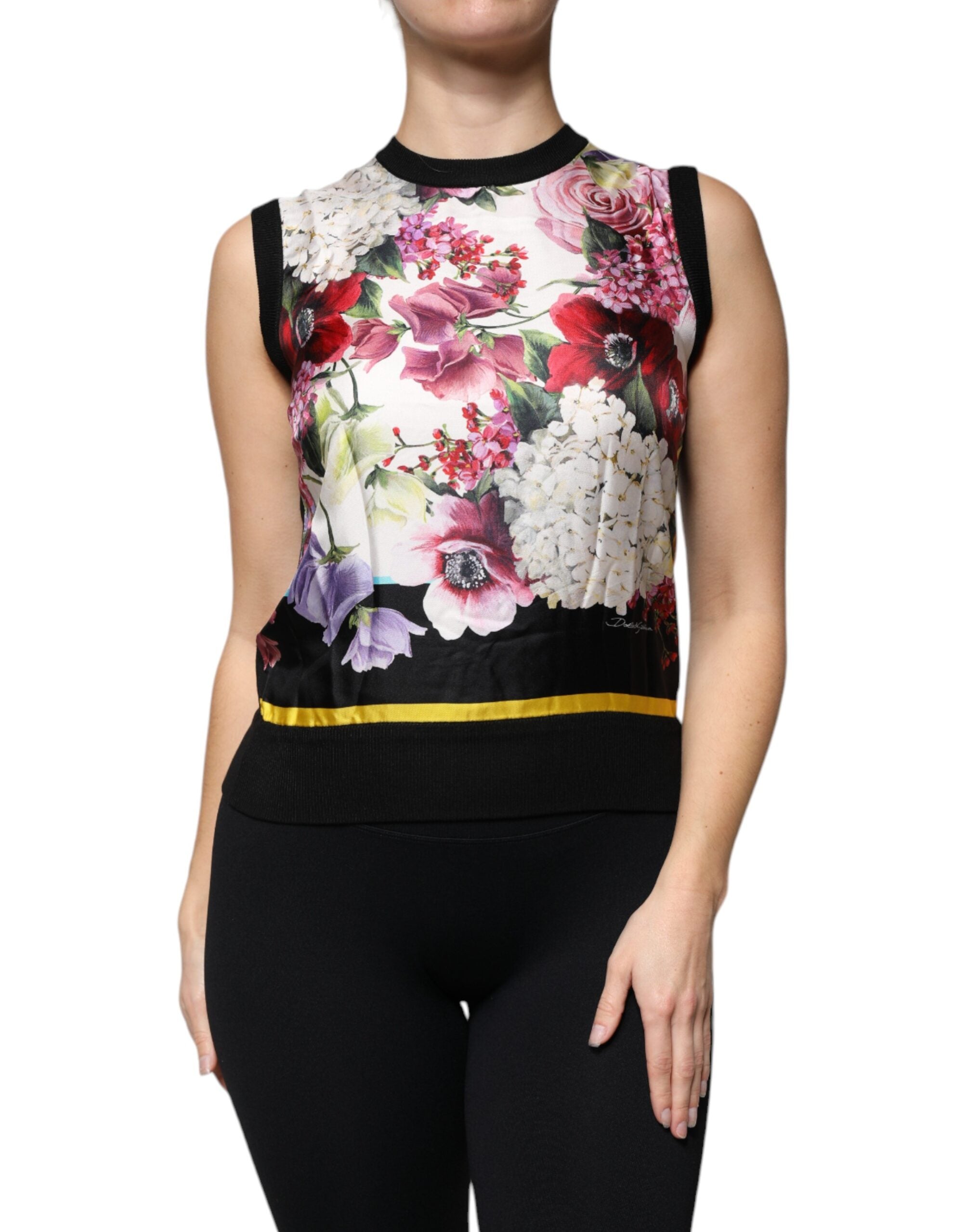 Dolce & Gabbana Multicolor Floral Silk Sleeveless Tank Blouse Women's Top (Pre-Owned)