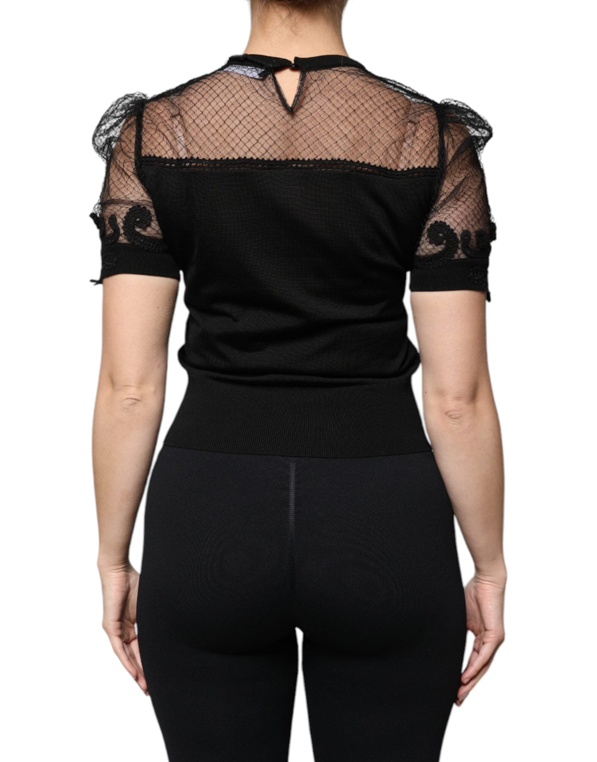 Dolce & Gabbana Black Floral Lace Short Sleeves Blouse Women's Top