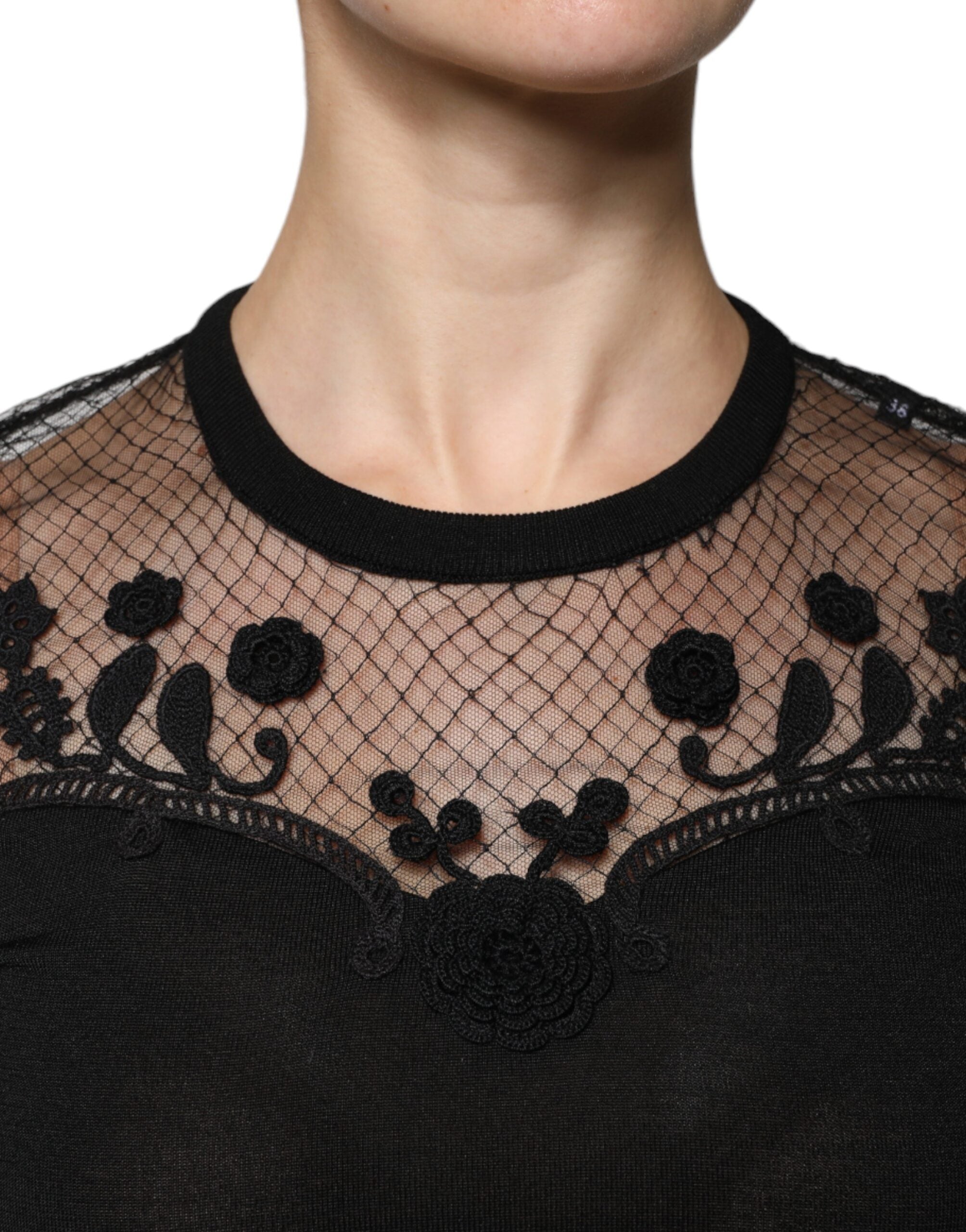 Dolce & Gabbana Black Floral Lace Short Sleeves Blouse Women's Top