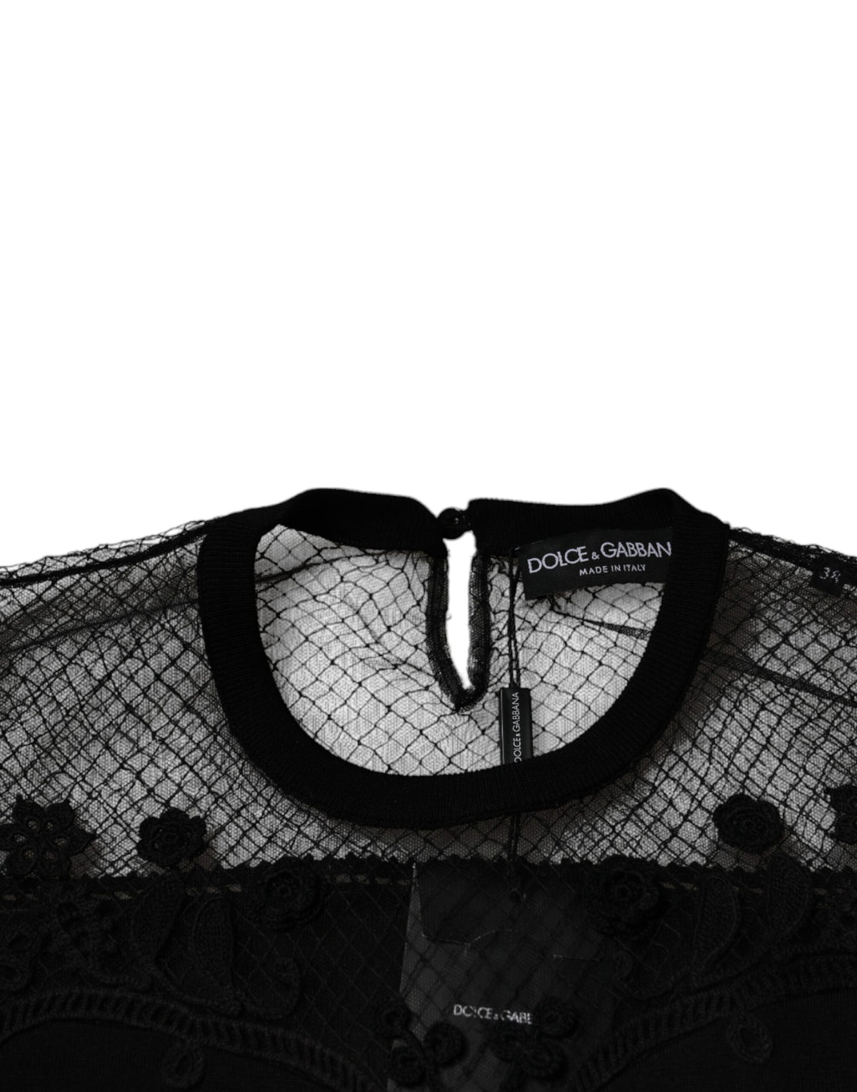 Dolce & Gabbana Black Floral Lace Short Sleeves Blouse Women's Top