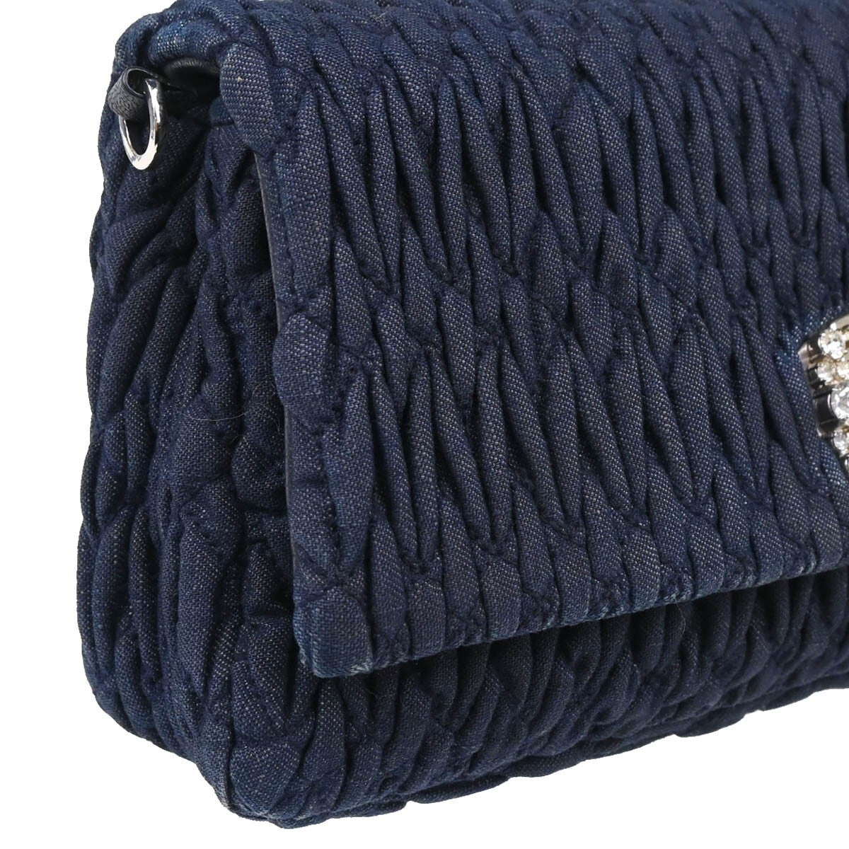Miu Miu Crystal Clutch Matelasse Denim Navy Denim_Jeans Clutche & Pouche Bag (Pre-Owned)