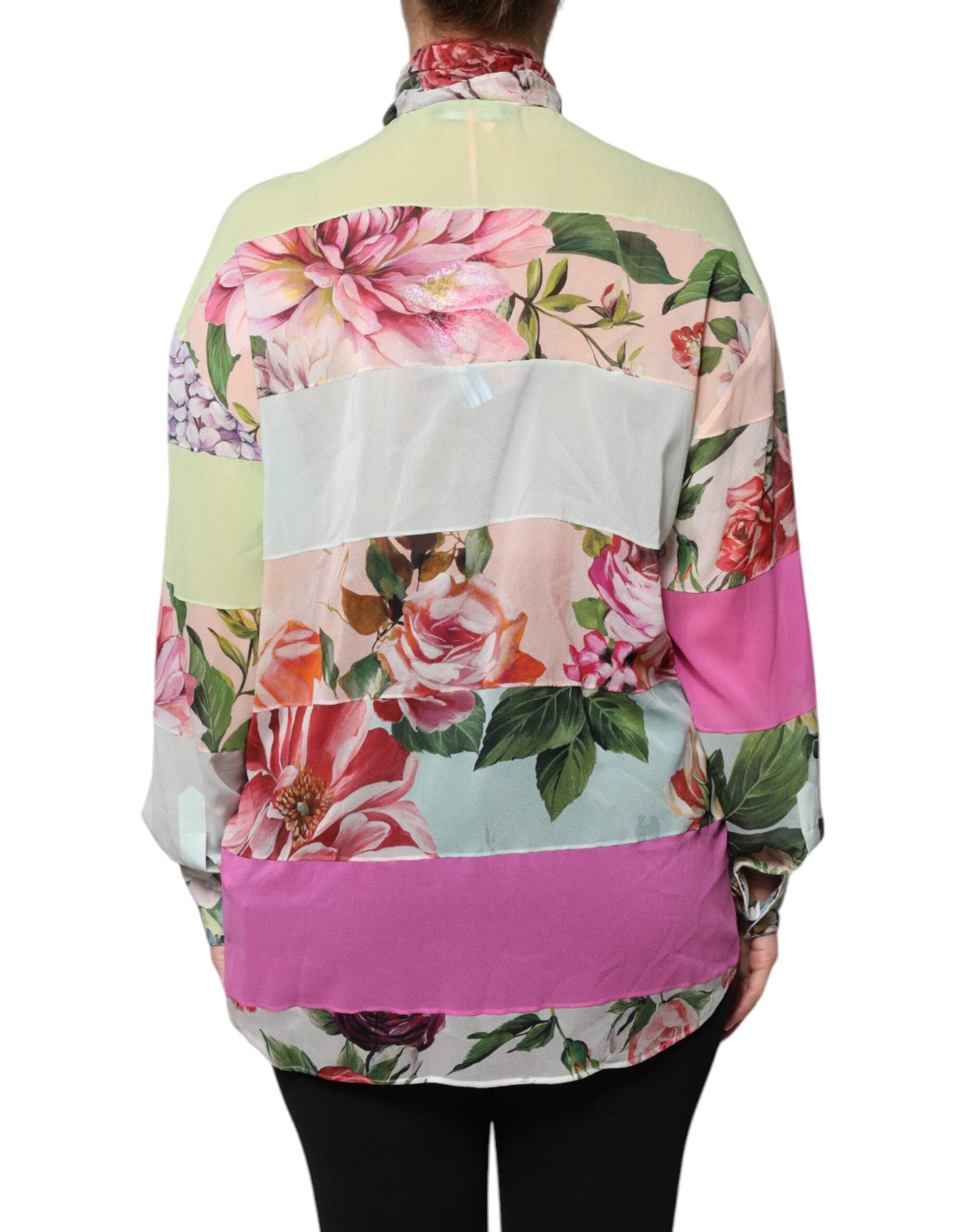 Dolce & Gabbana Multicolor Floral Patchwork Ascot Collar Women's Top (Pre-Owned)