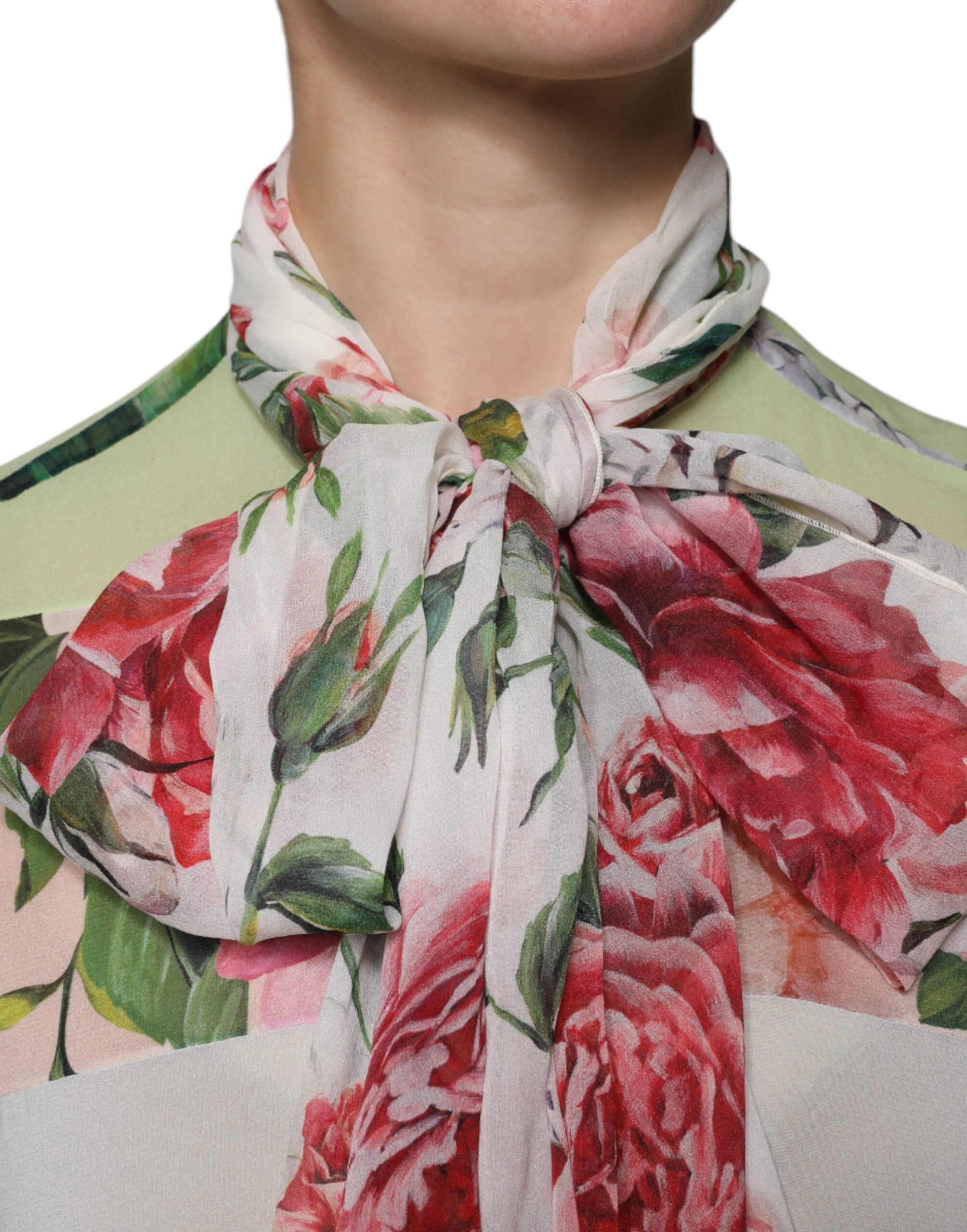 Dolce & Gabbana Multicolor Floral Patchwork Ascot Collar Women's Top (Pre-Owned)