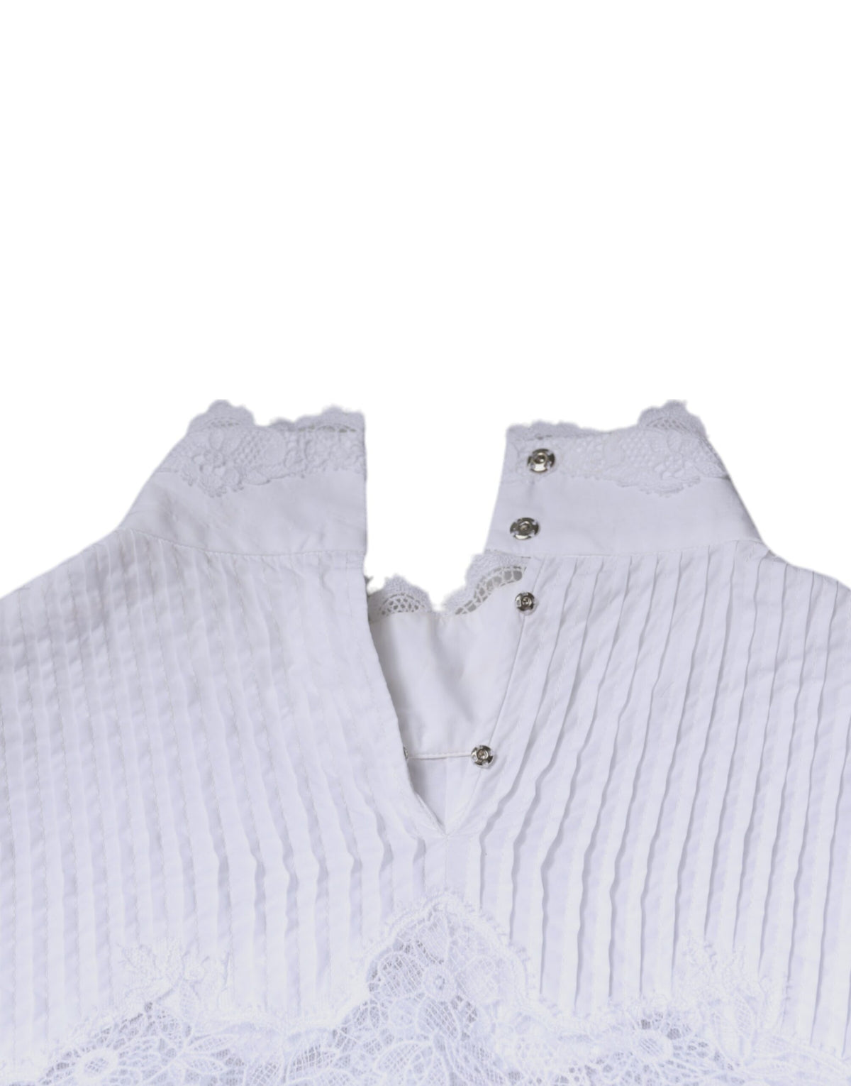 Dolce & Gabbana White Cotton Lace Trim Turtleneck Blouse Women's Top (Pre-Owned)