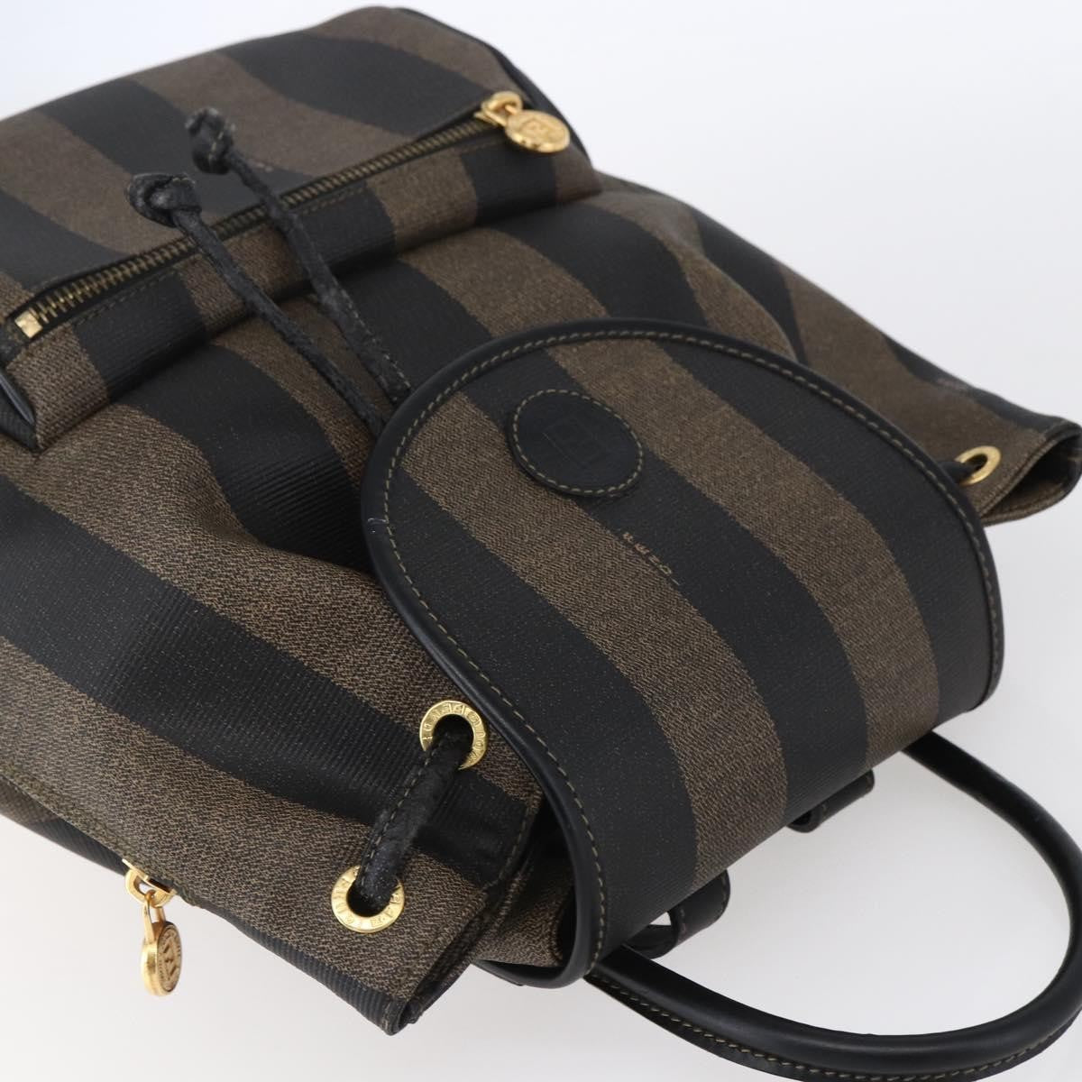 Fendi Vintage Pequin Logo Coated Canvas Brown Canvas Backpack Bag (Pre-Owned)