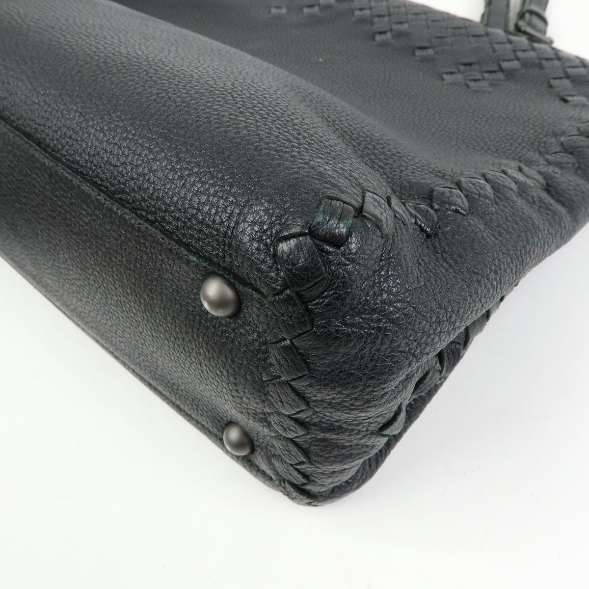 Bottega Veneta A-Shape Leather With Intrecciato Detail Black Leather Tote Bag Bag (Pre-Owned)