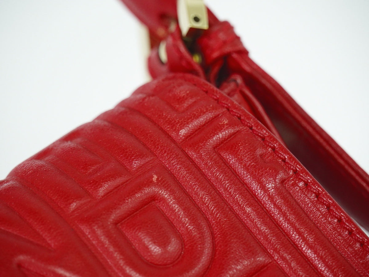 Fendi Mamma Baguette Leather Red Leather Handbag (Pre-Owned)