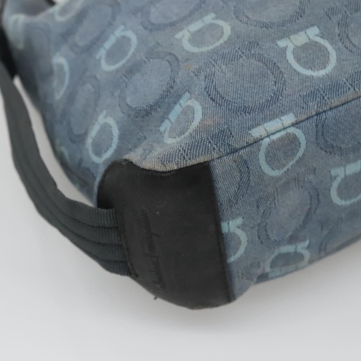 Salvatore Ferragamo Gancini Canvas Blue Canvas Shoulder Bag Bag (Pre-Owned)