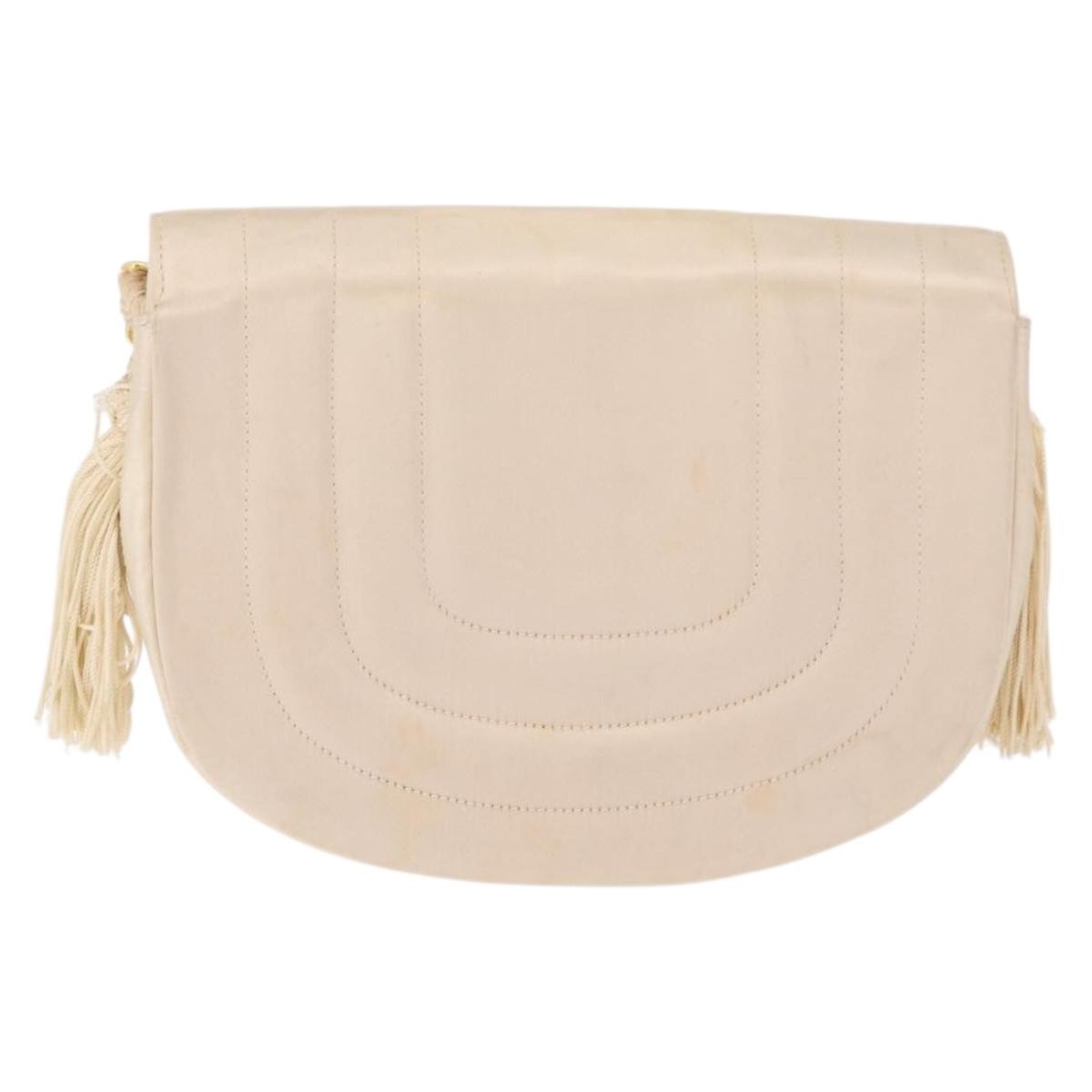 Chanel Vintage Round Flap Satin Beige Satin Shoulder Bag Bag (Pre-Owned)