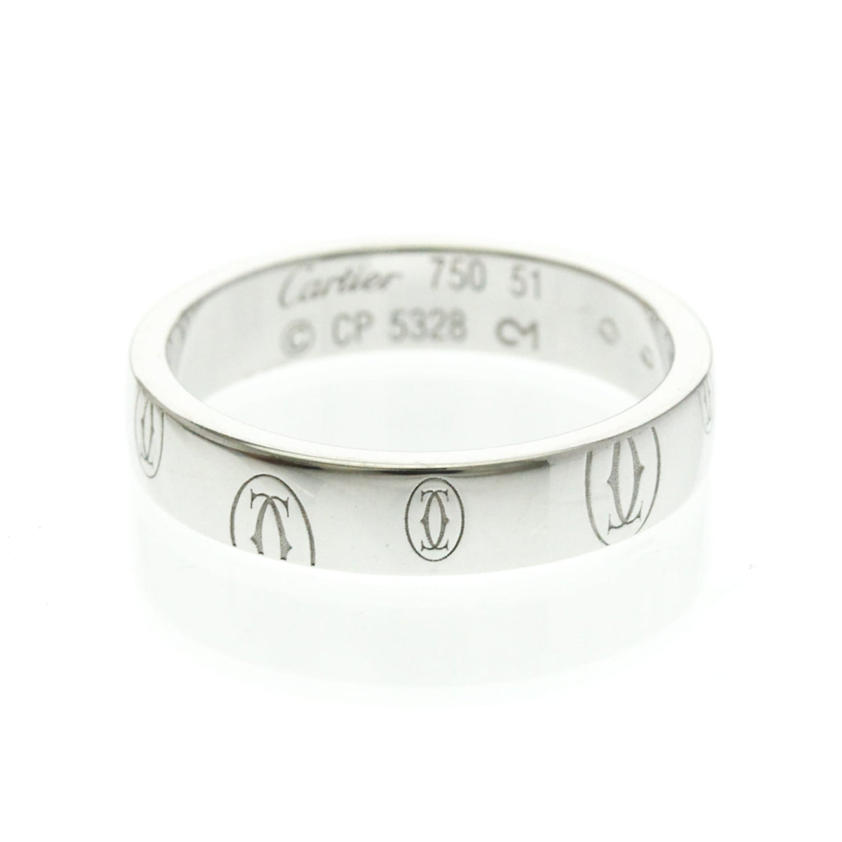 Cartier Logo De Cartier Band 18K White Gold Silver White_Gold Ring Jewelry (Pre-Owned)