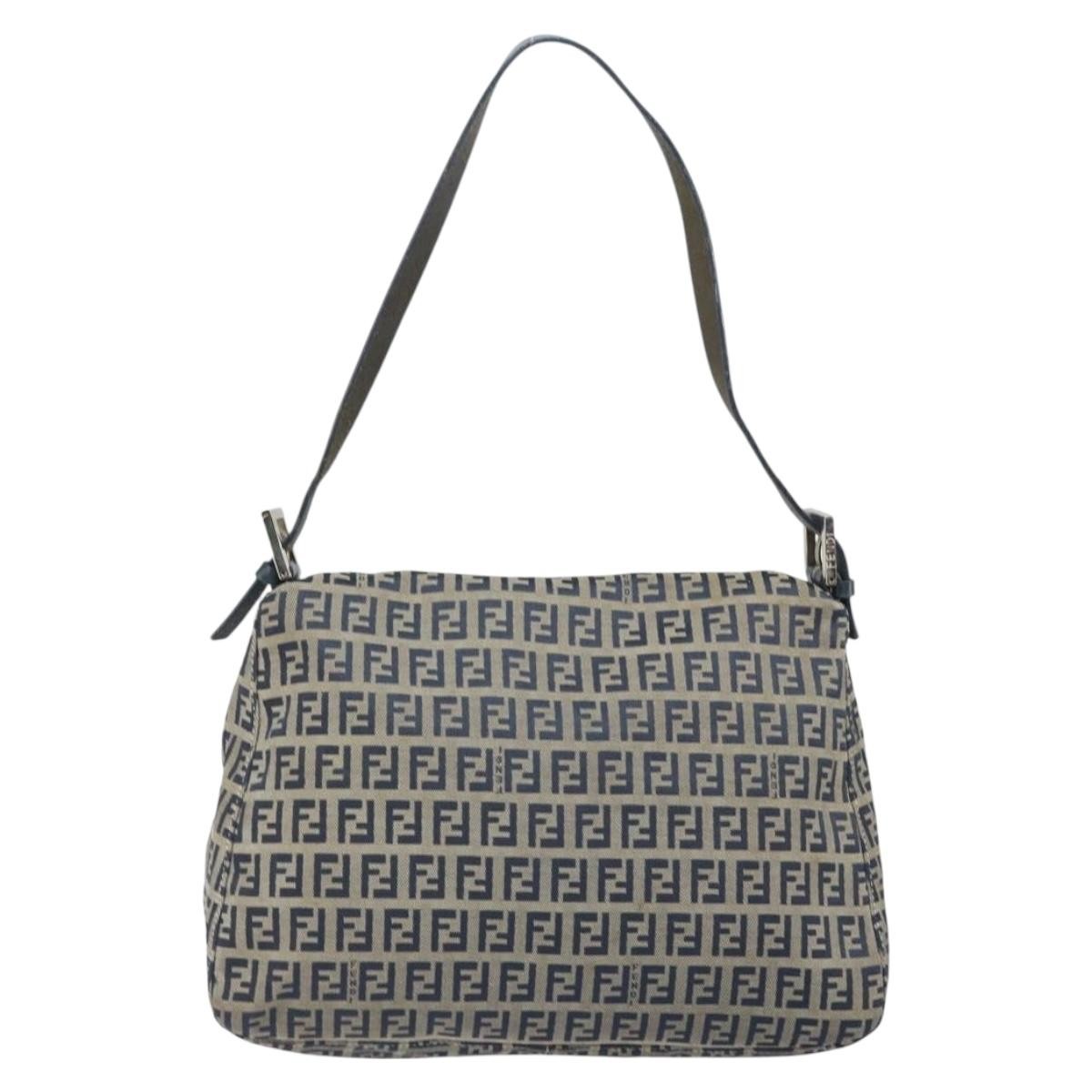 Fendi Mamma Baguette Zucca Jacquard Velvet Navy Canvas Shoulder Bag Bag (Pre-Owned)