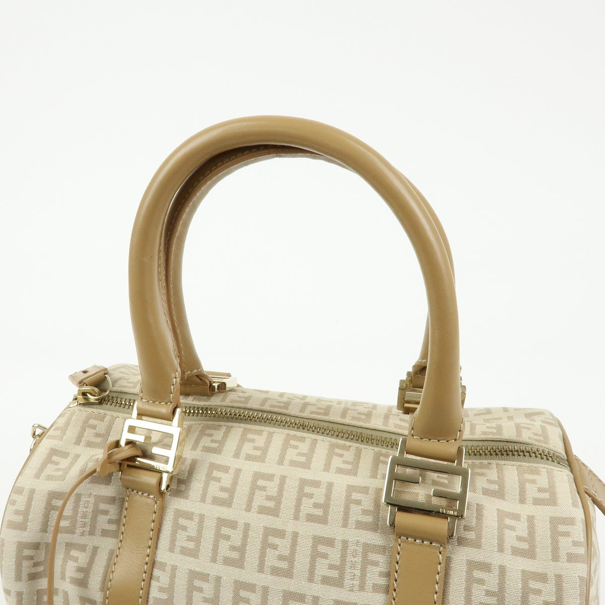 Fendi Boston Zucchino Coated Canvas Beige Canvas Handbag (Pre-Owned)