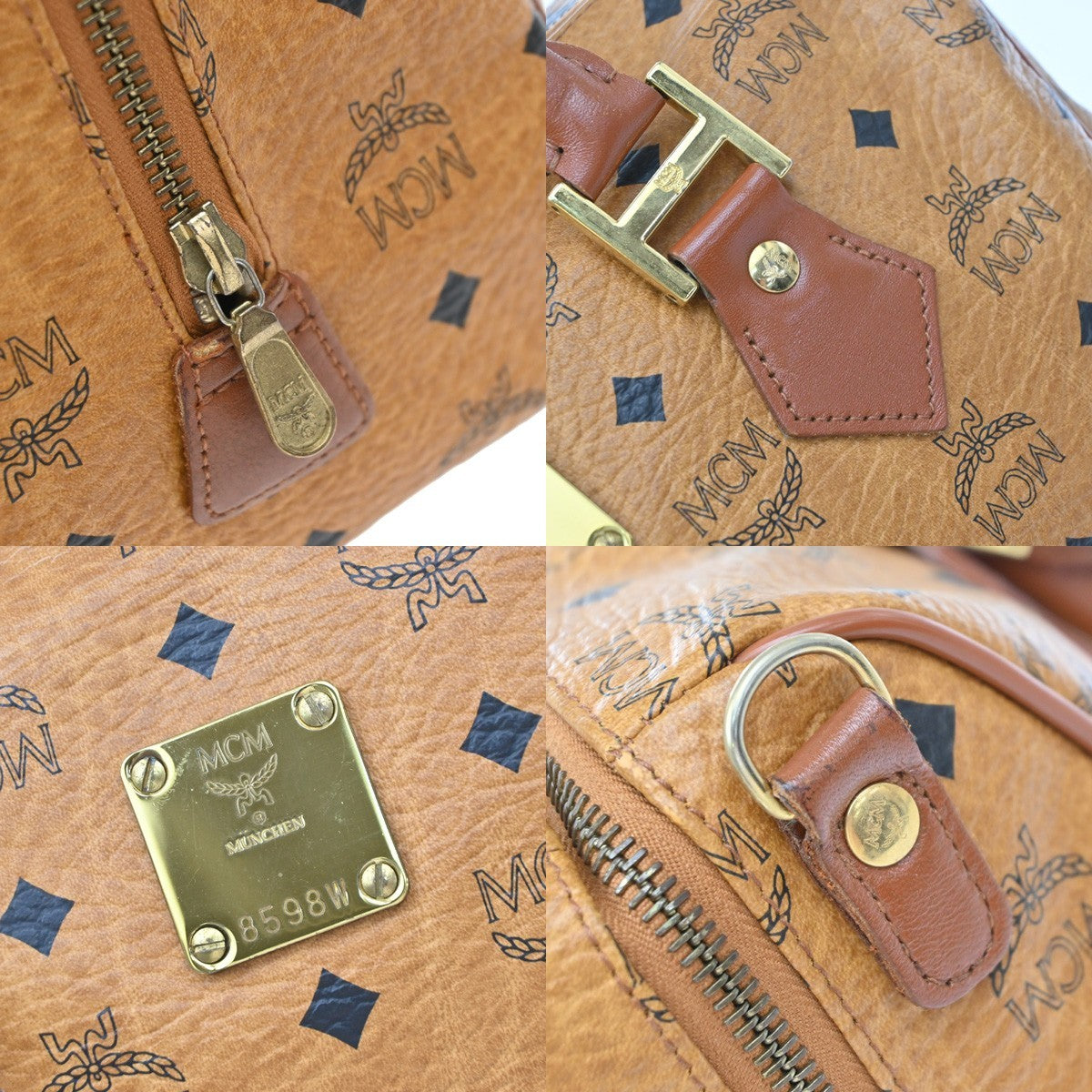 MCM Visetos Logogramme Canvas And Leather Brown Leather Handbag (Pre-Owned)