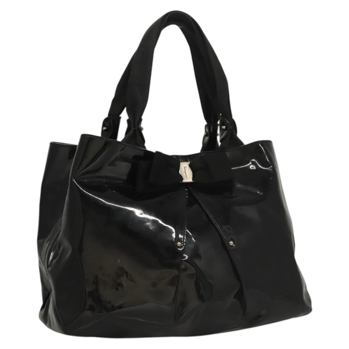 Salvatore Ferragamo Vala Patent Leather Black Patent_Leather Handbag (Pre-Owned)