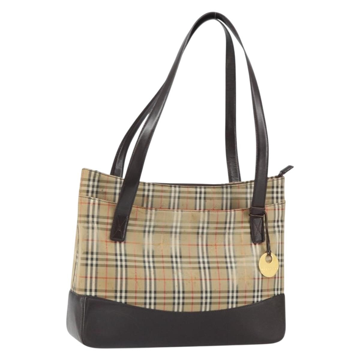 Burberry Nova Check Tote Canvas And Leather Beige Canvas Tote Bag Bag (Pre-Owned)
