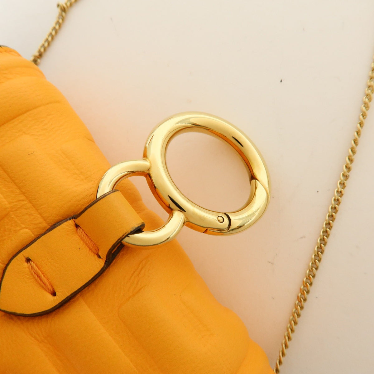 Fendi Chain Baguette Charm Zucca Embossed Leather Orange Leather Handbag (Pre-Owned)