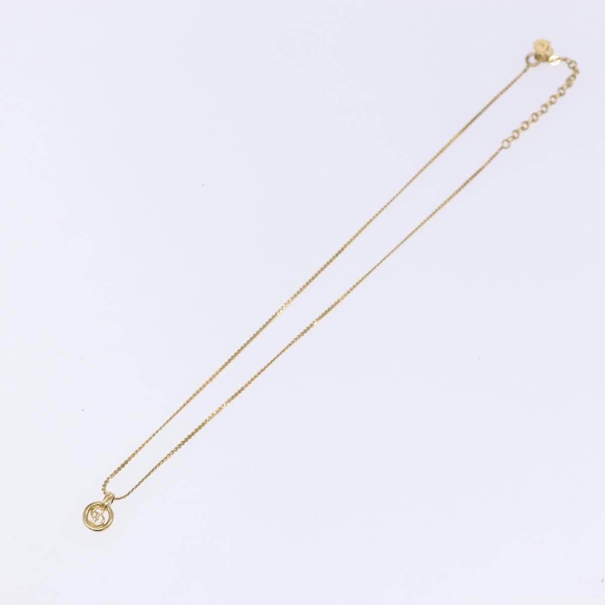 Christian Dior Round Logo Pendant Metal With Crystal Gold Metal Necklace Jewelry (Pre-Owned)