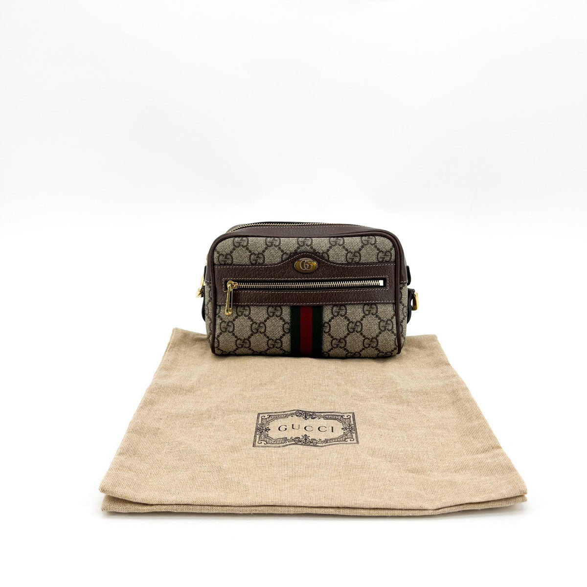 Gucci Ophidia Double Zip Gg Coated Canvas Brown Canvas Crossbody Bag Bag (Pre-Owned)