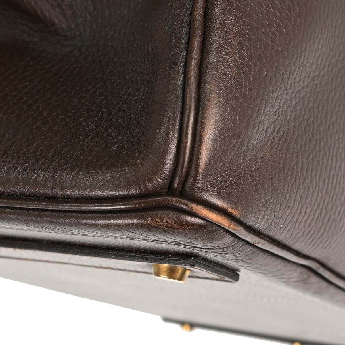 Hermes Hac Birkin Brown Ardennes With Gold Hardware Brown Leather Handbag (Pre-Owned)