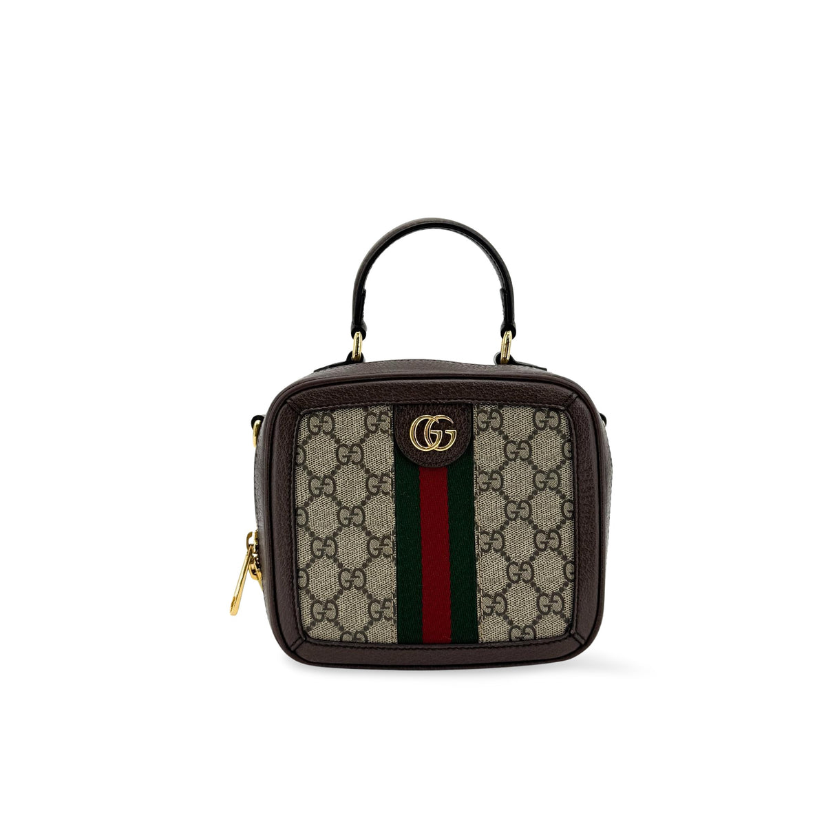Gucci Ophidia Zip Around Top Handle Gg Coated Canvas With Leather Brown Canvas Handbag (Pre-Owned)