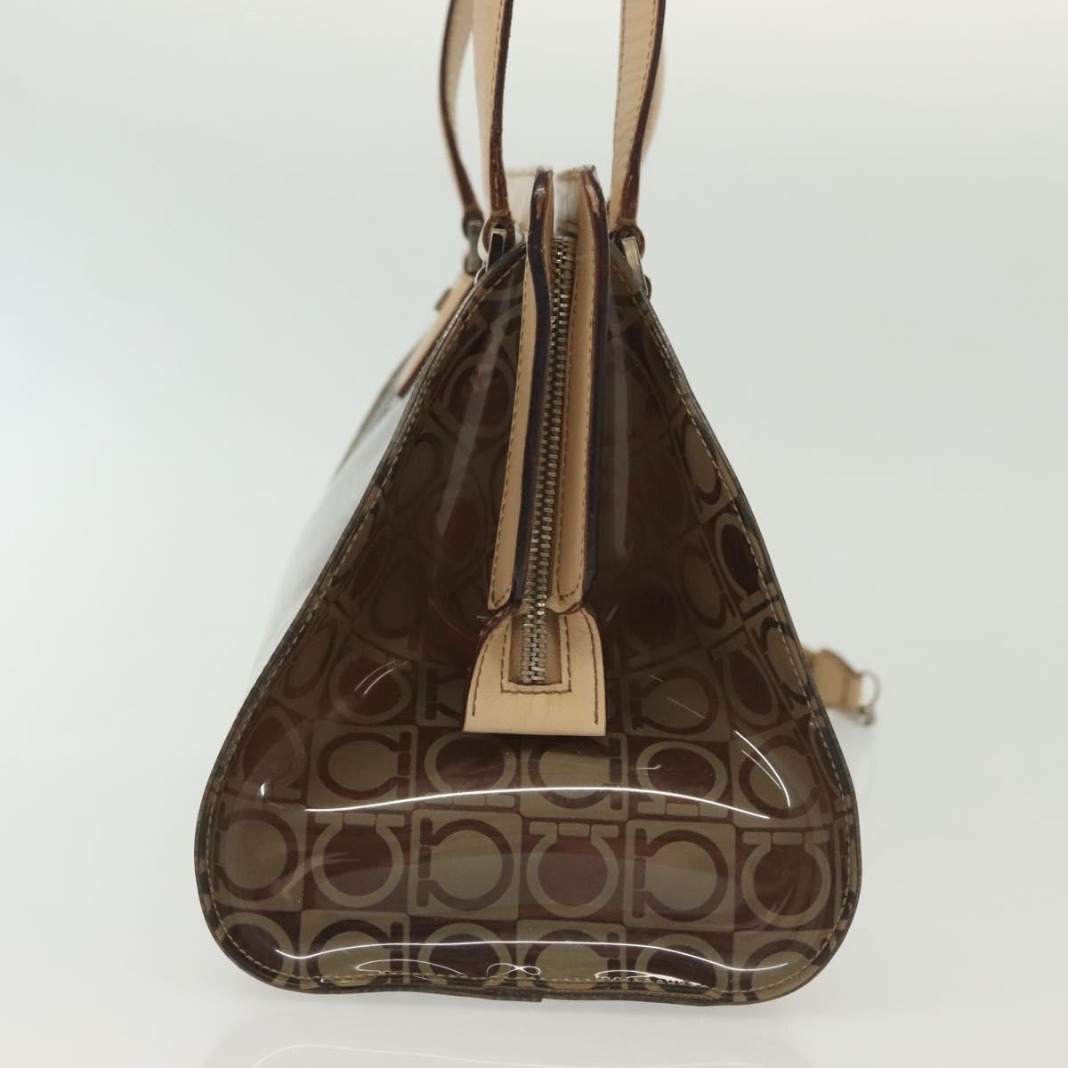 Salvatore Ferragamo Gancini Tote Vinyl Brown Plastic Tote Bag Bag (Pre-Owned)
